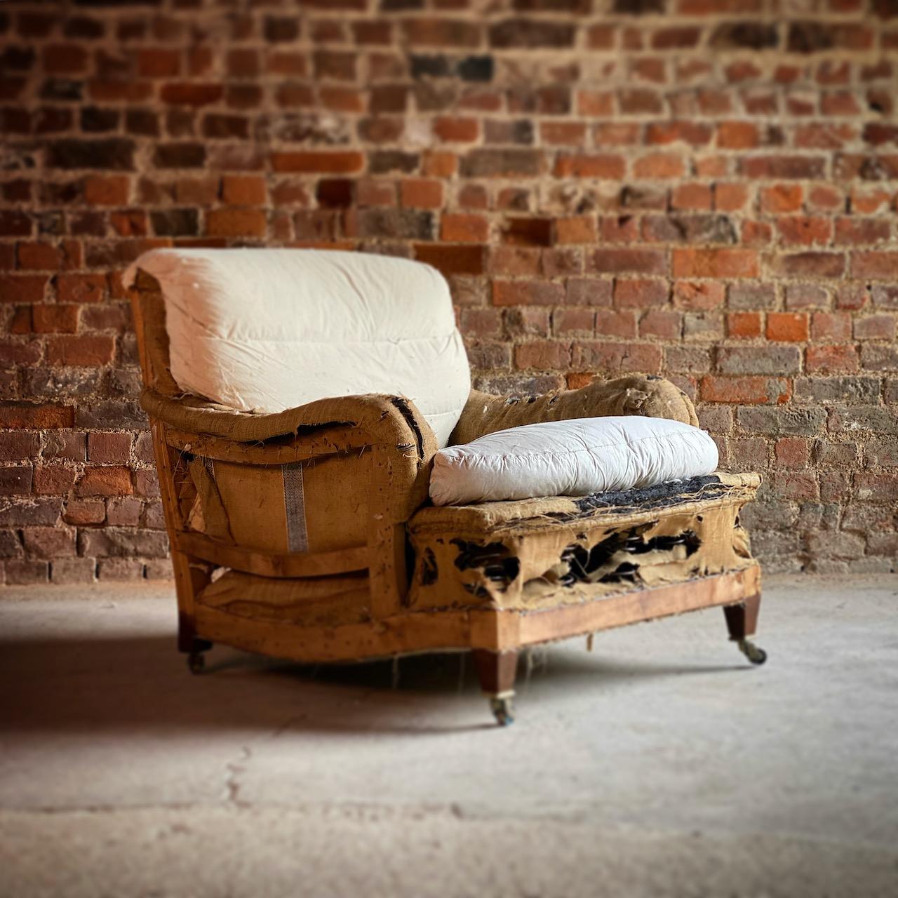 Howard & Sons Bridgewater armchair original, circa 1930s

Magnificent Howard & Sons Ltd Bridgewater armchair, circa 1930s, the loose cushion deep seated ‘Bridgewater’ chair is stamped with serial number 1424 2558 raised on dark beech stained legs