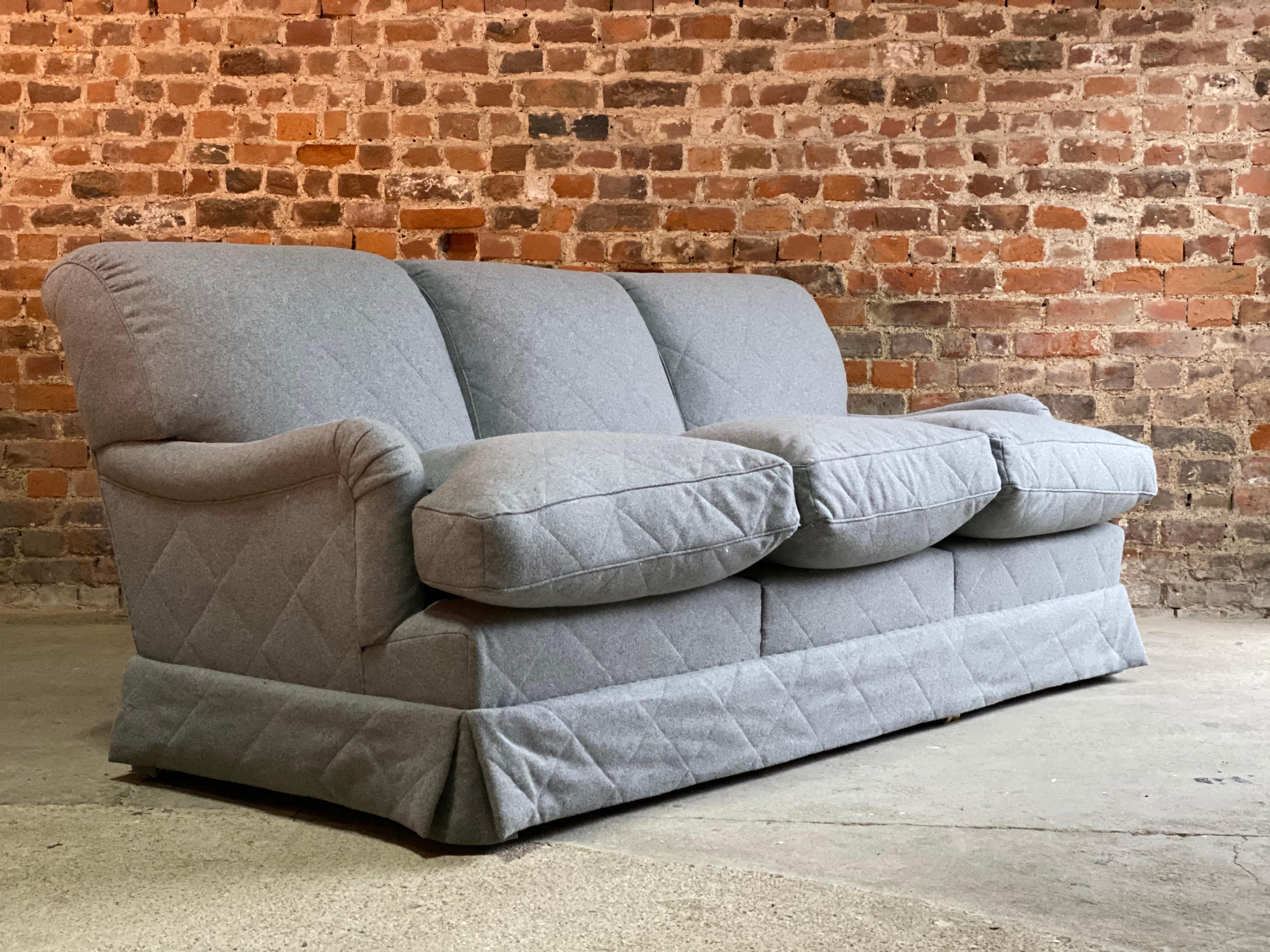 Howard & Sons Bridgewater sofa deep seated loose cushion bespoke 2014 number 2

Howard & Sons loose cushion deep seated Bridgewater sofa labelled to underside, the sofa is upholstered in the finest grey 100% wool upholstery, H&S Serial number