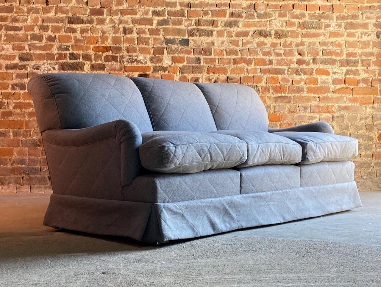 Howard & Sons Bridgewater sofa deep seated loose cushion bespoke 2014 number 2

Howard & Sons loose cushion deep seated Bridgewater sofa labelled to underside, the sofa is upholstered in the finest grey 100% wool upholstery, H&S Serial number