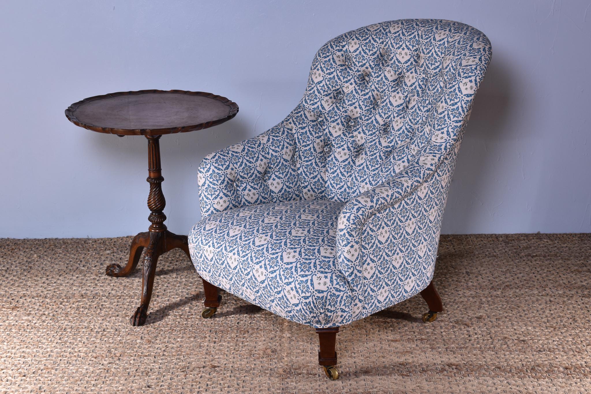 Victorian Howard & Sons Button Back Armchair For Sale