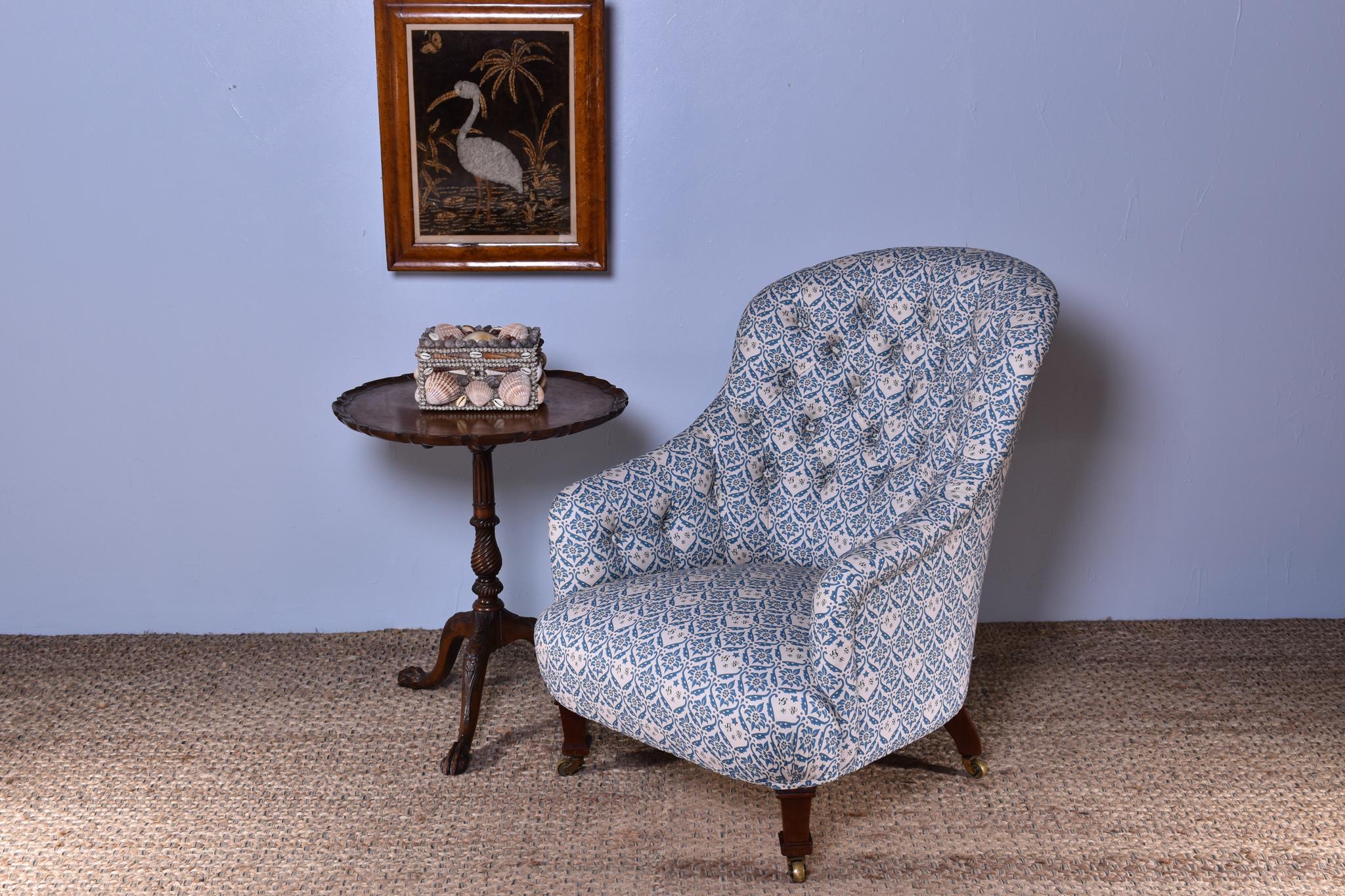 British Howard & Sons Button Back Armchair For Sale