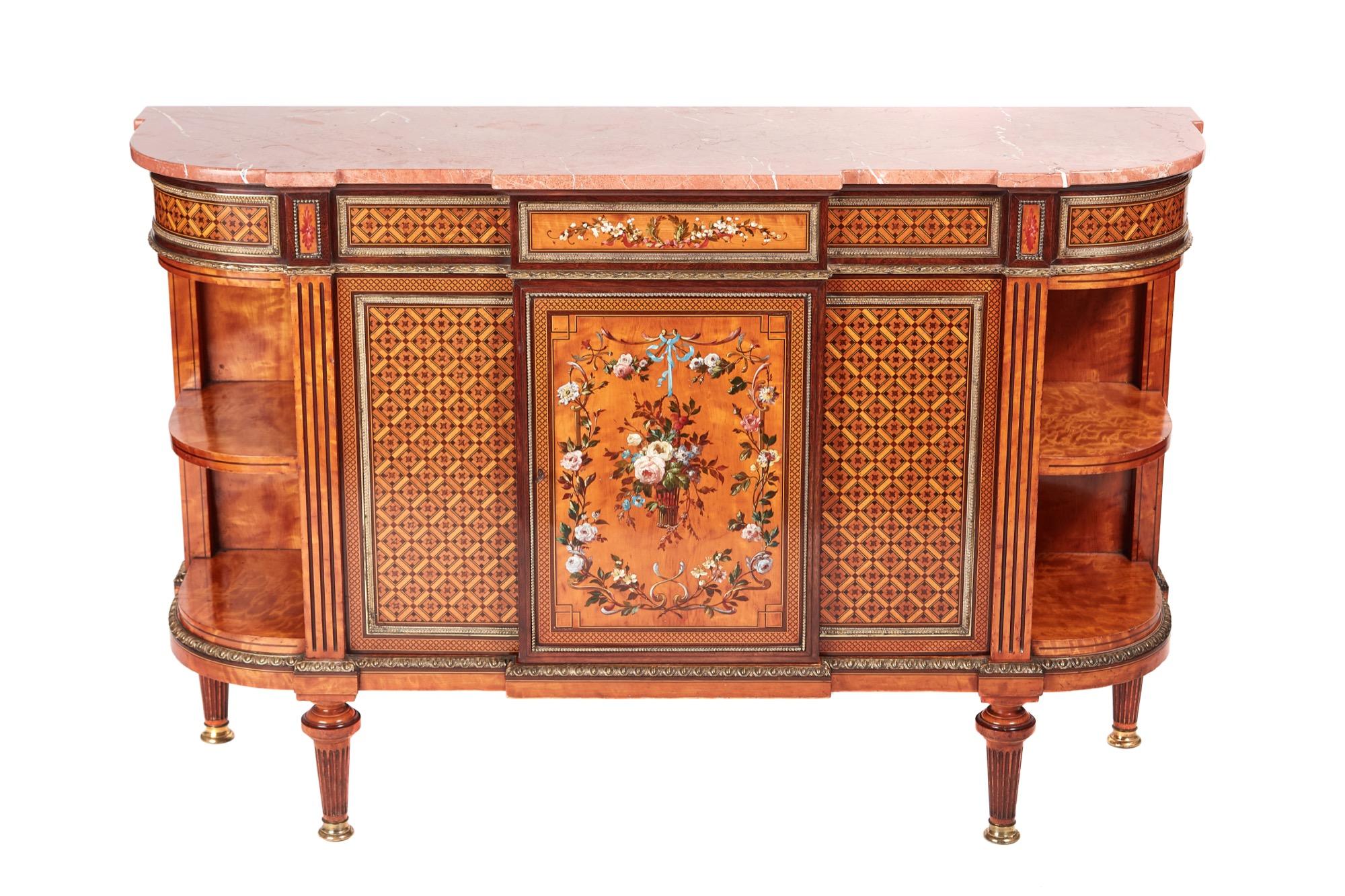 Louis XVI Howard & Sons Fine Inlaid Marble Top Side Cabinet Exhibition Quality For Sale