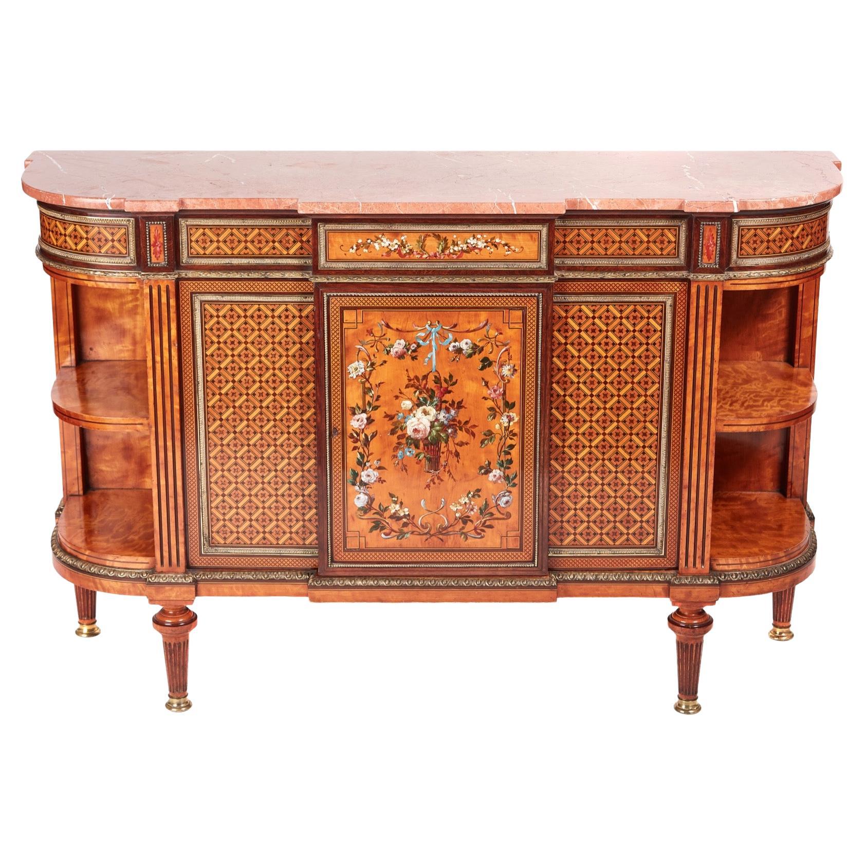 Howard & Sons Fine Inlaid Marble Top Side Cabinet Exhibition Quality For Sale