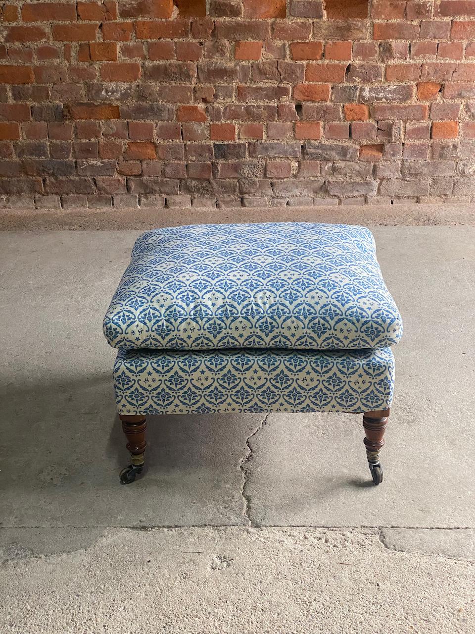 Howard & Sons footstool 19th century, England, Circa 1860

A magnificent antique 19th century Howard & Sons Footstool England circa 1860, the square attached cushion down top and base newly covered in blue Howard & Sons ticking fabric, raised on