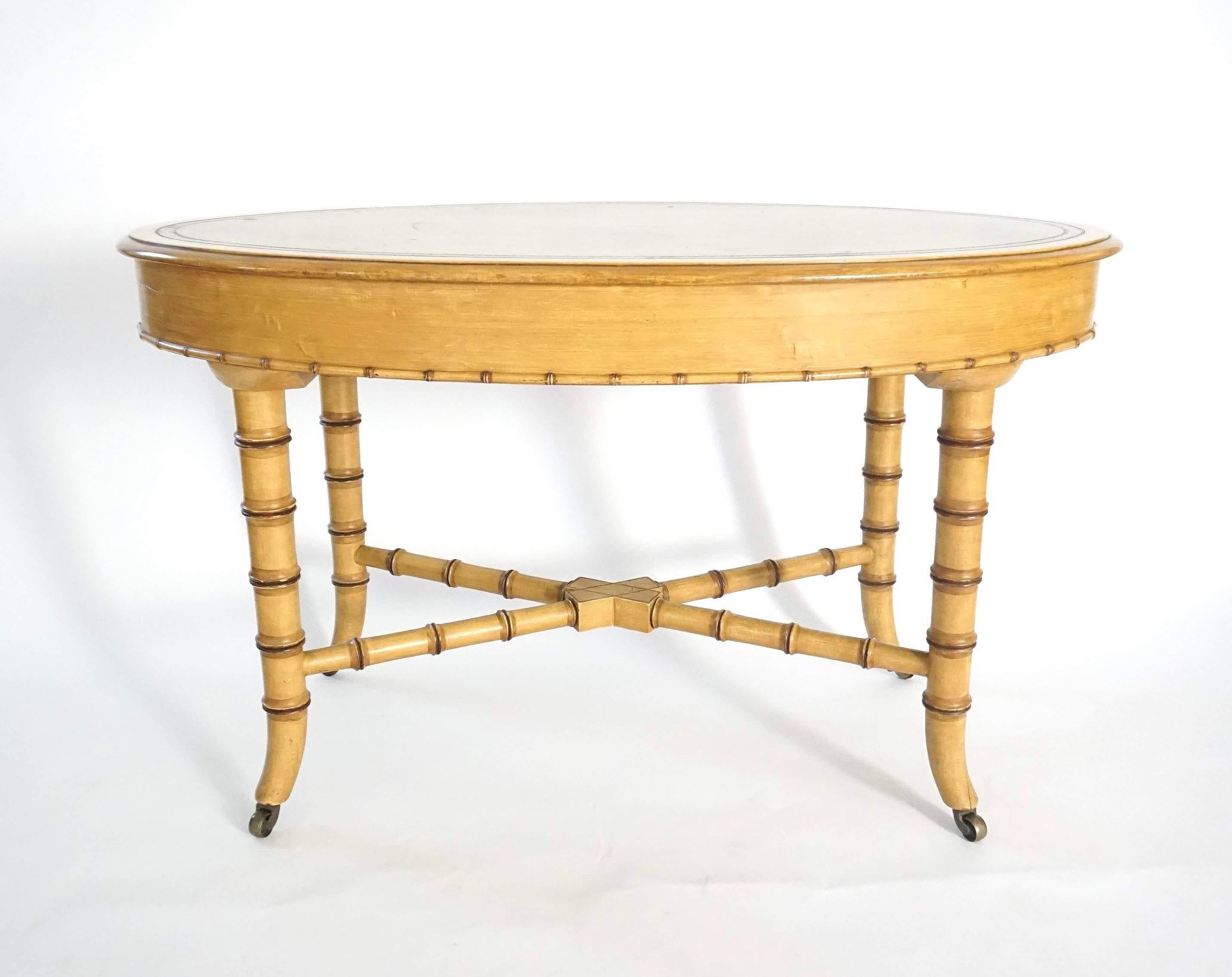 Howard & Sons London Leather Topped Faux Bamboo Writing Table, circa 1875 For Sale 1