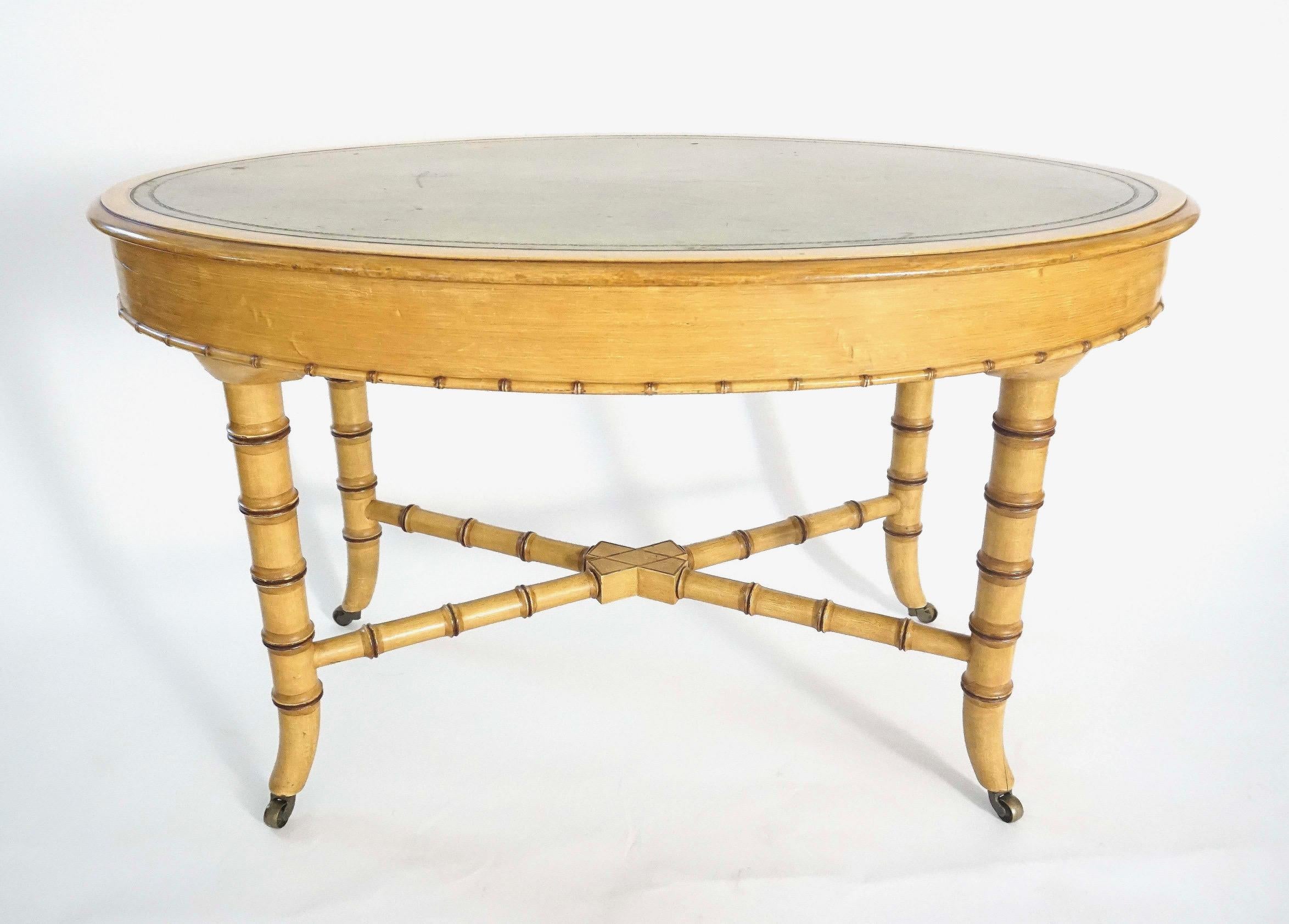 Howard & Sons London Leather Topped Faux Bamboo Writing Table, circa 1875 For Sale 2