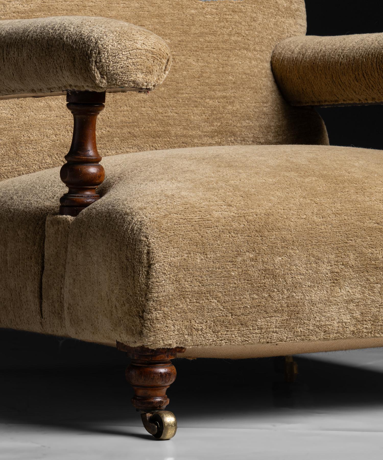 English Howard & Sons Open Armchair in Chenille by Pierre Frey, England circa 1850