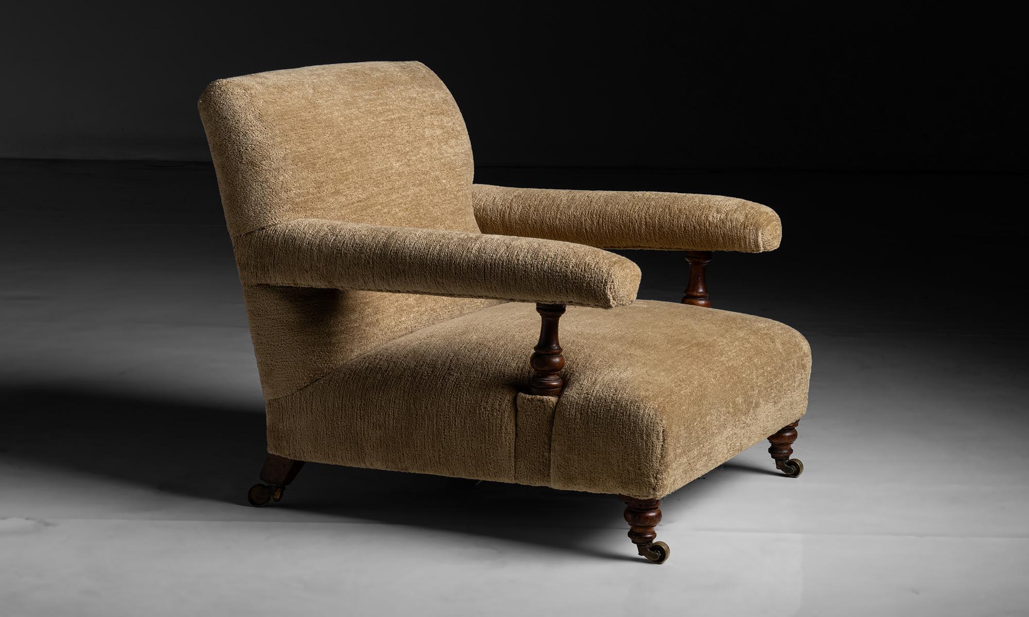 Turned Howard & Sons Open Armchair in Chenille by Pierre Frey, England circa 1850