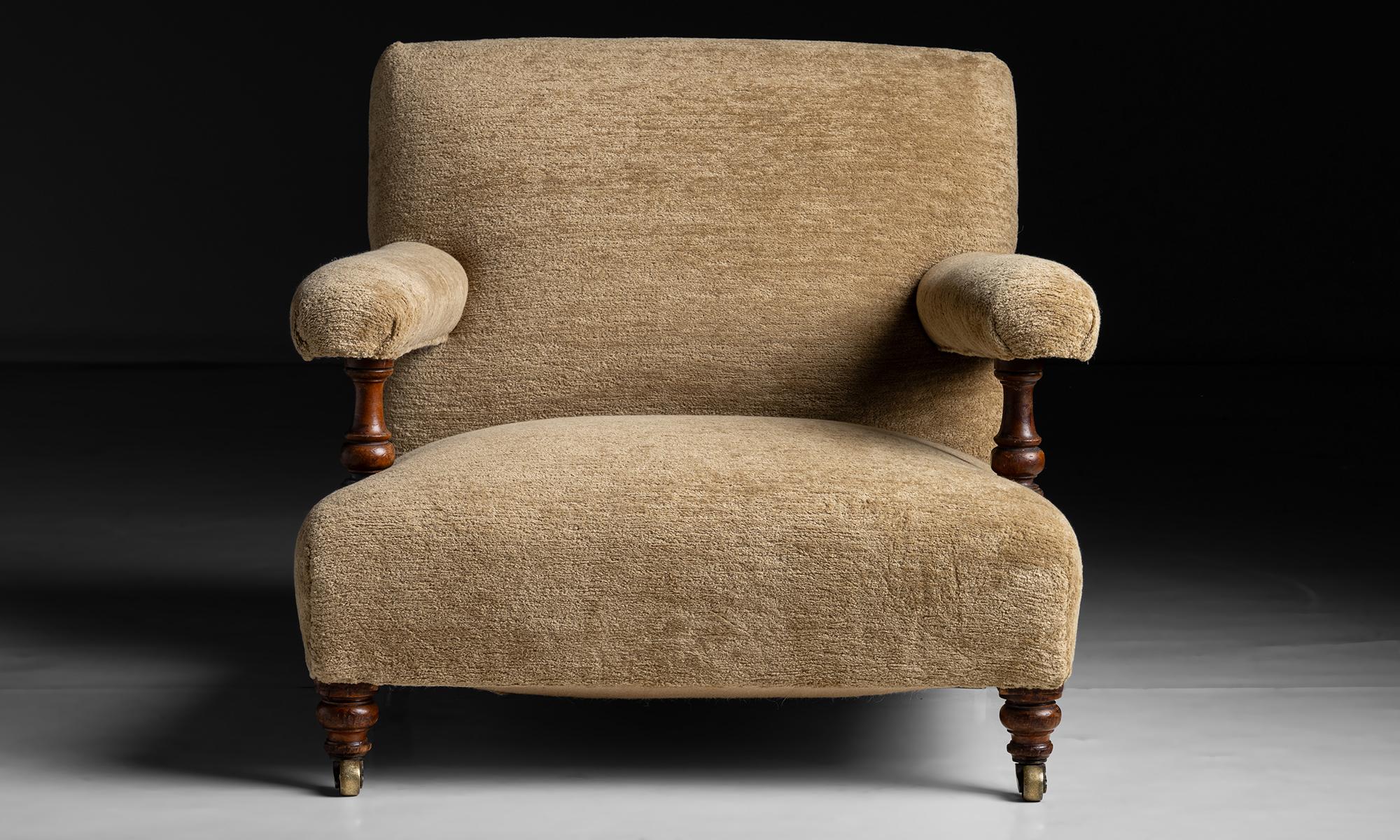 Upholstery Howard & Sons Open Armchair in Chenille by Pierre Frey, England circa 1850