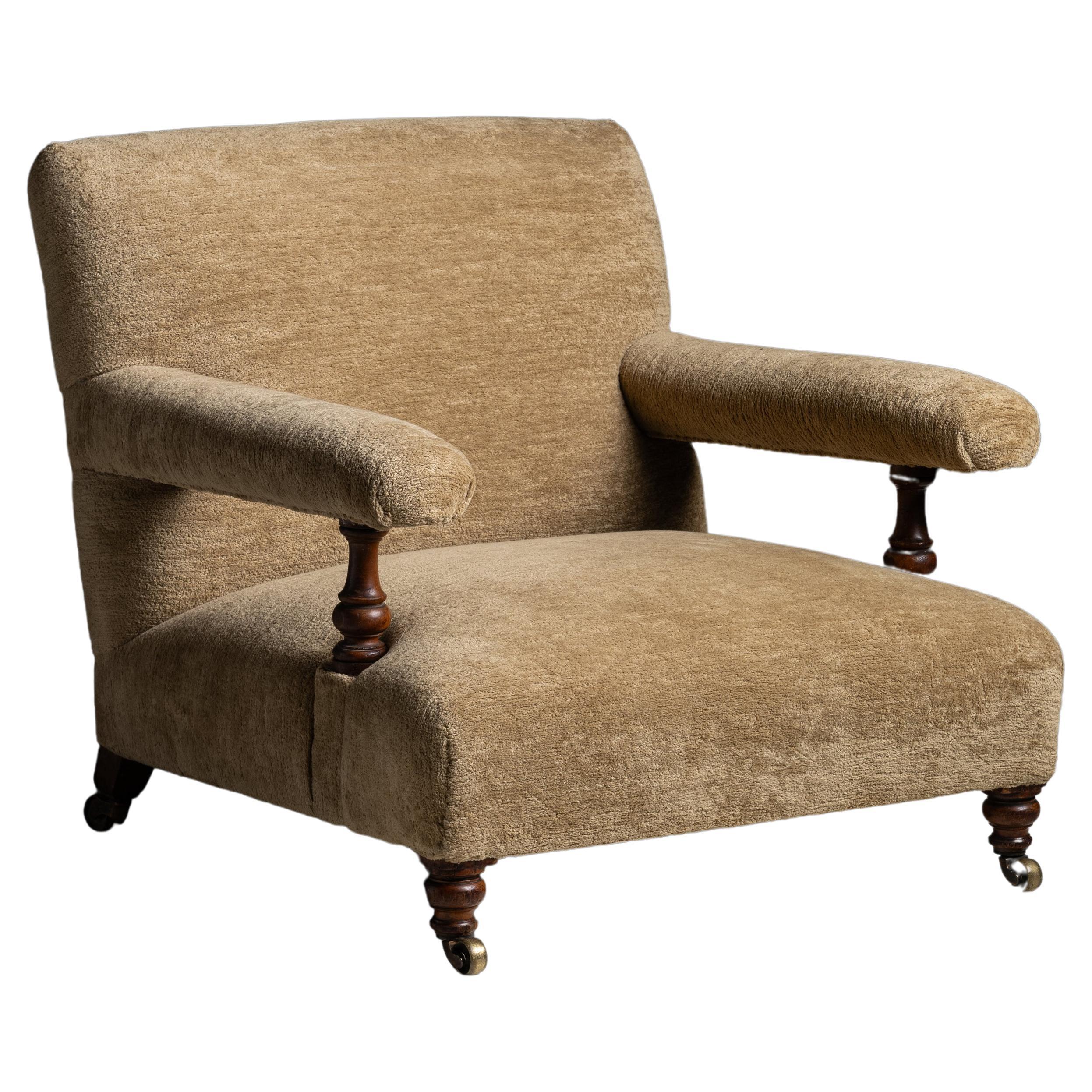 Howard & Sons Open Armchair in Chenille by Pierre Frey, England circa 1850