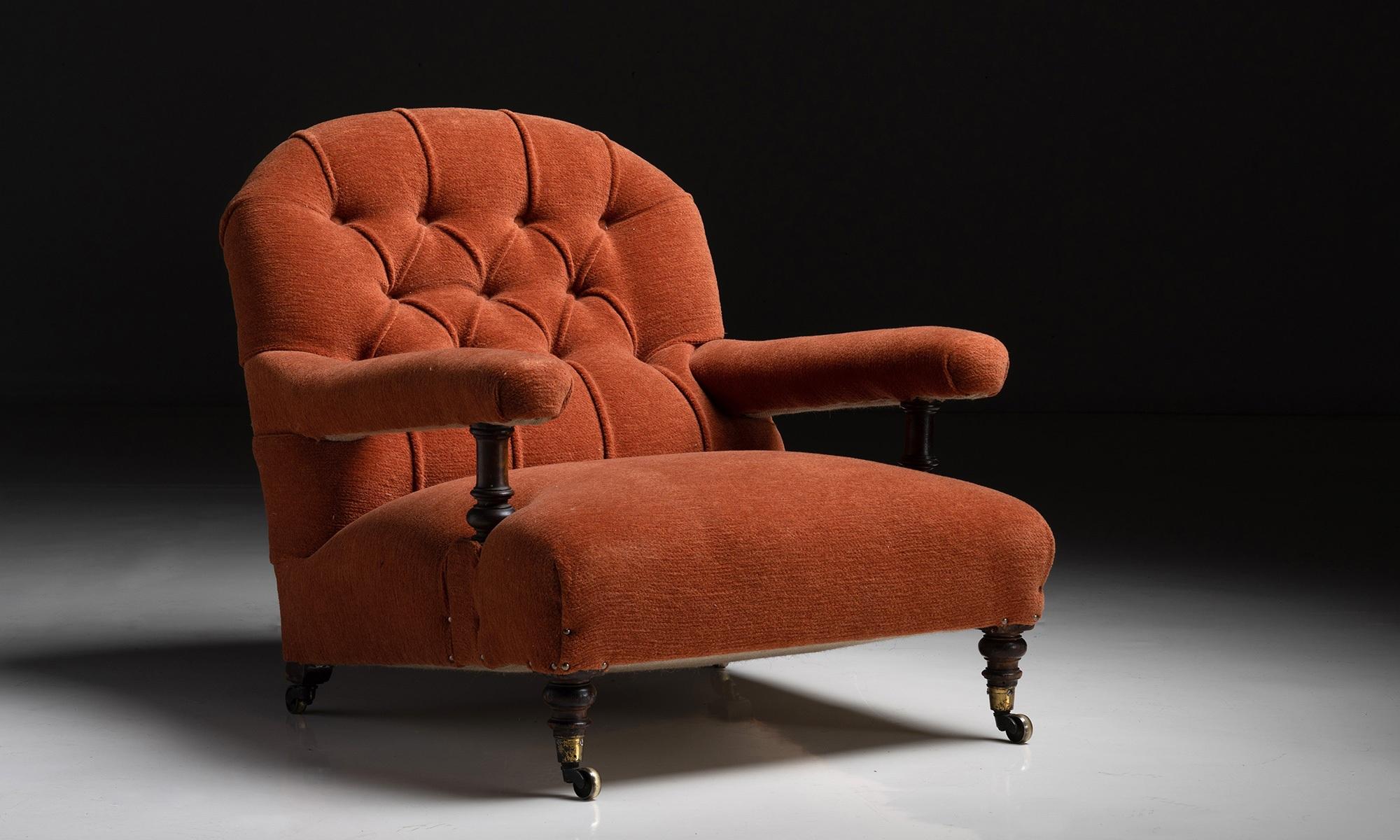 Howard & Sons Open Armchair in Orange Wool Chenille, England, circa 1890 In Good Condition In Culver City, CA