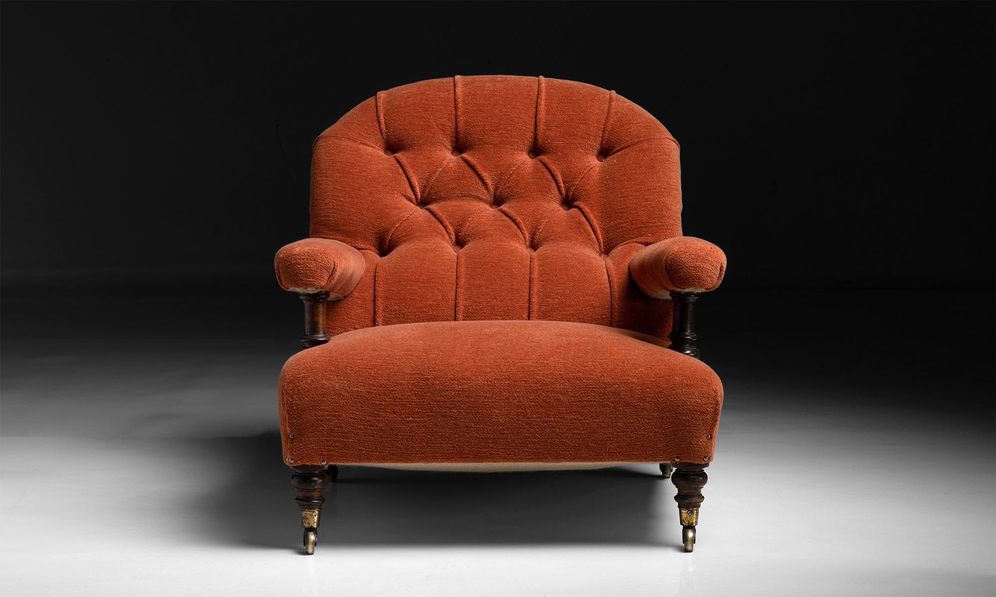 Howard & Sons Open Armchair in Orange Wool Chenille, England, circa 1890 4
