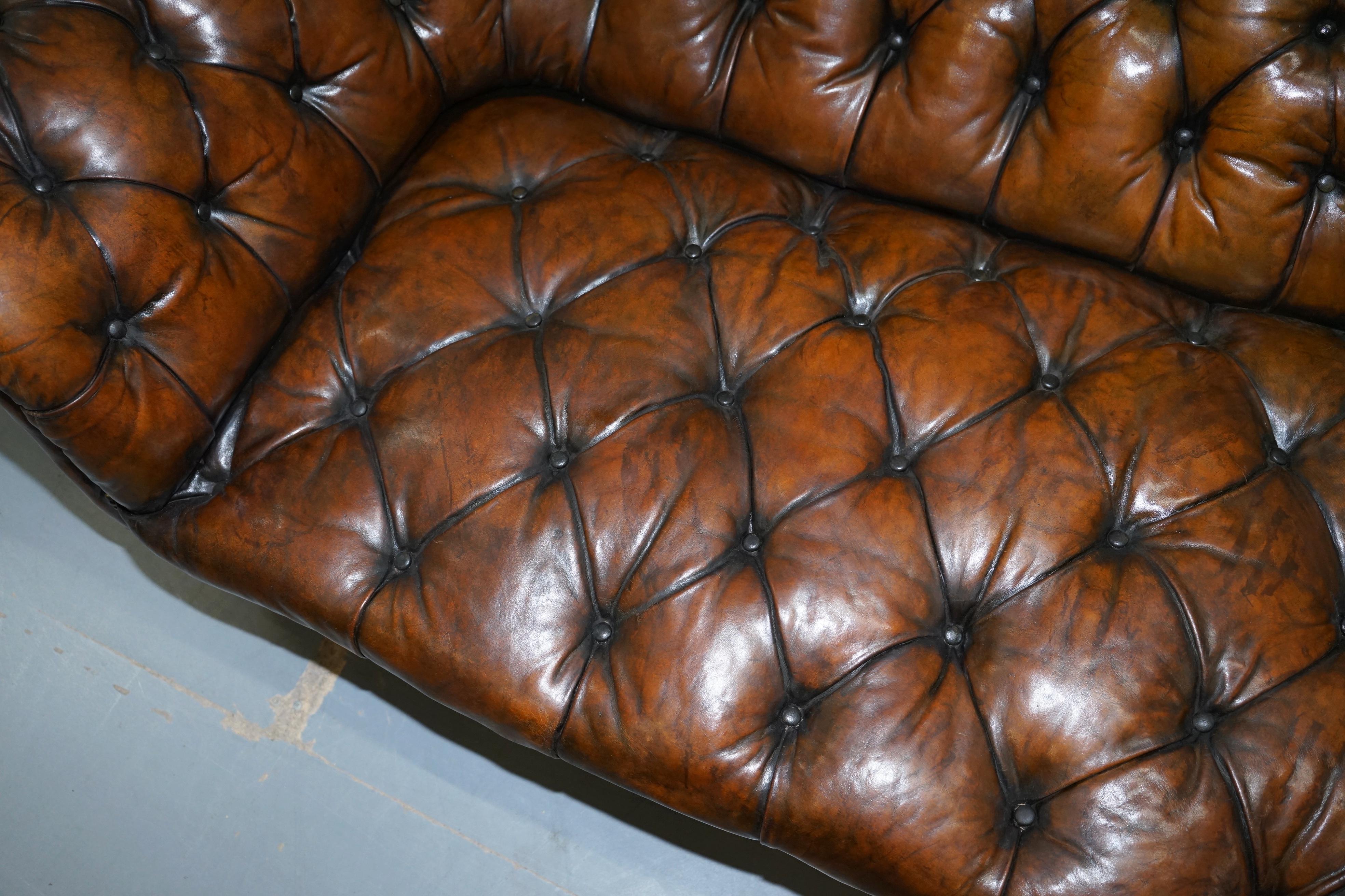 Howard & Son's Restored Brown Leather Chesterfield Chesterbed Walnut Framed For Sale 5