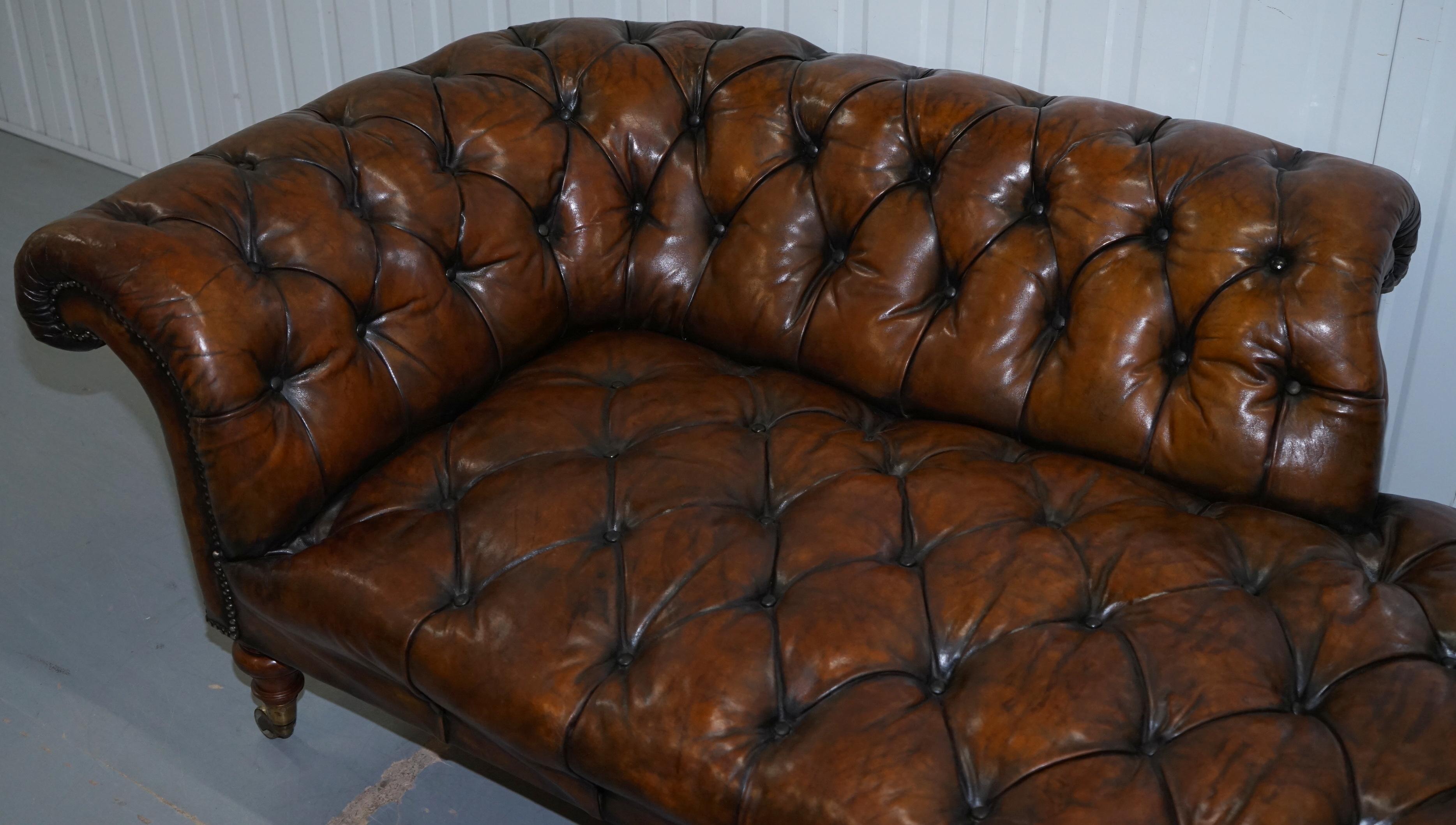 Howard & Son's Restored Brown Leather Chesterfield Chesterbed Walnut Framed For Sale 6
