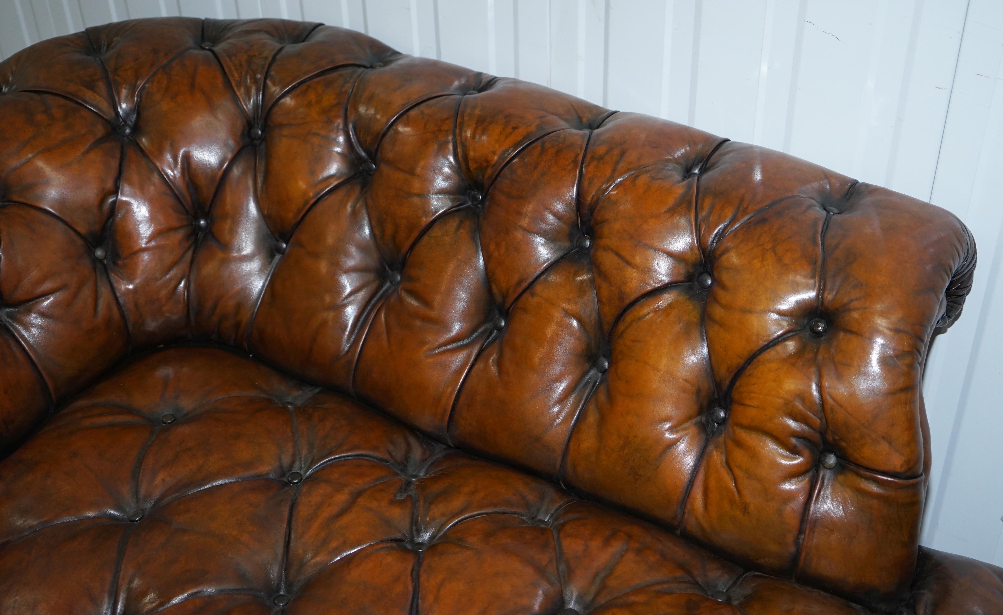 Howard & Son's Restored Brown Leather Chesterfield Chesterbed Walnut Framed For Sale 7
