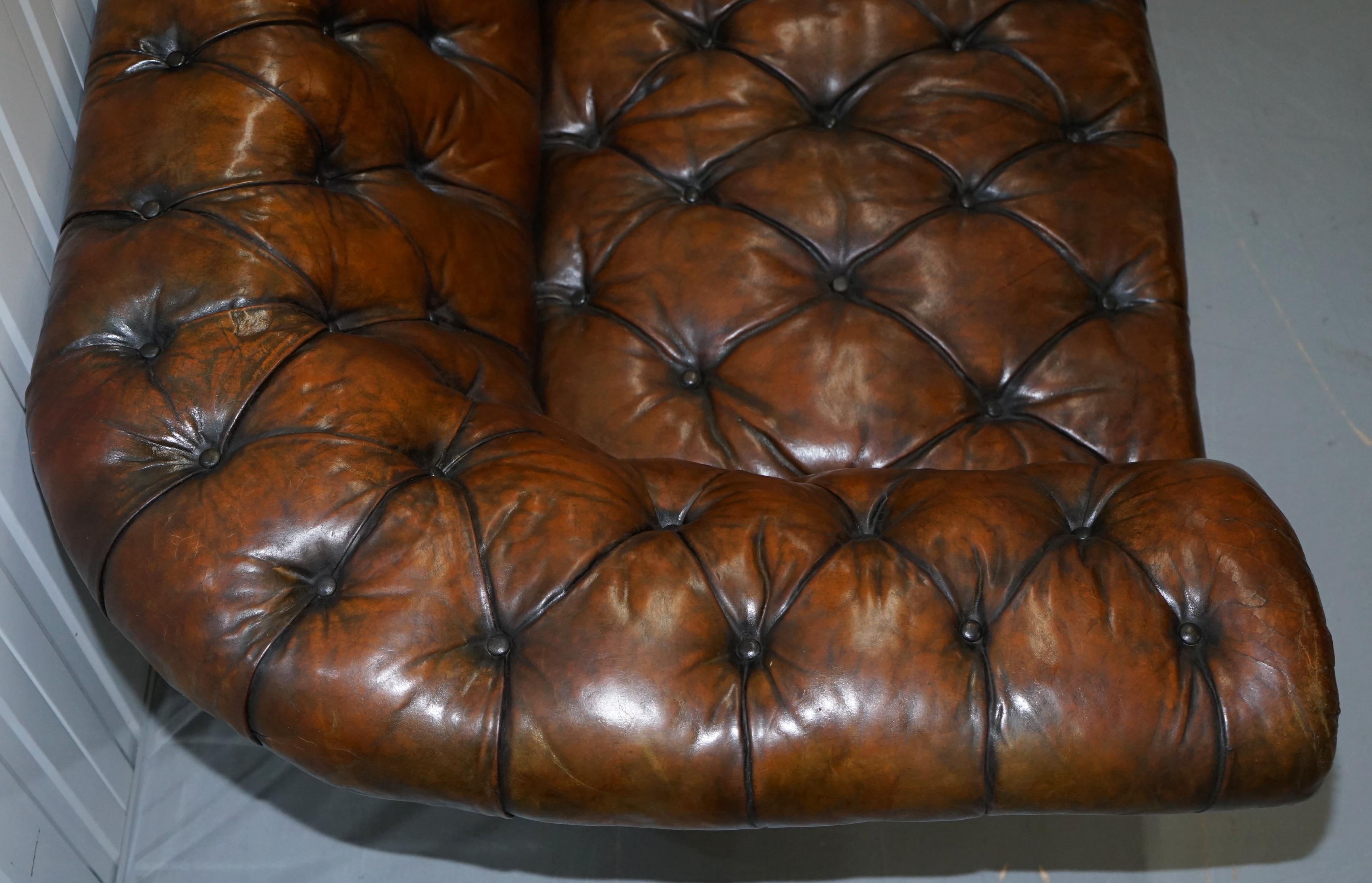 Howard & Son's Restored Brown Leather Chesterfield Chesterbed Walnut Framed For Sale 8