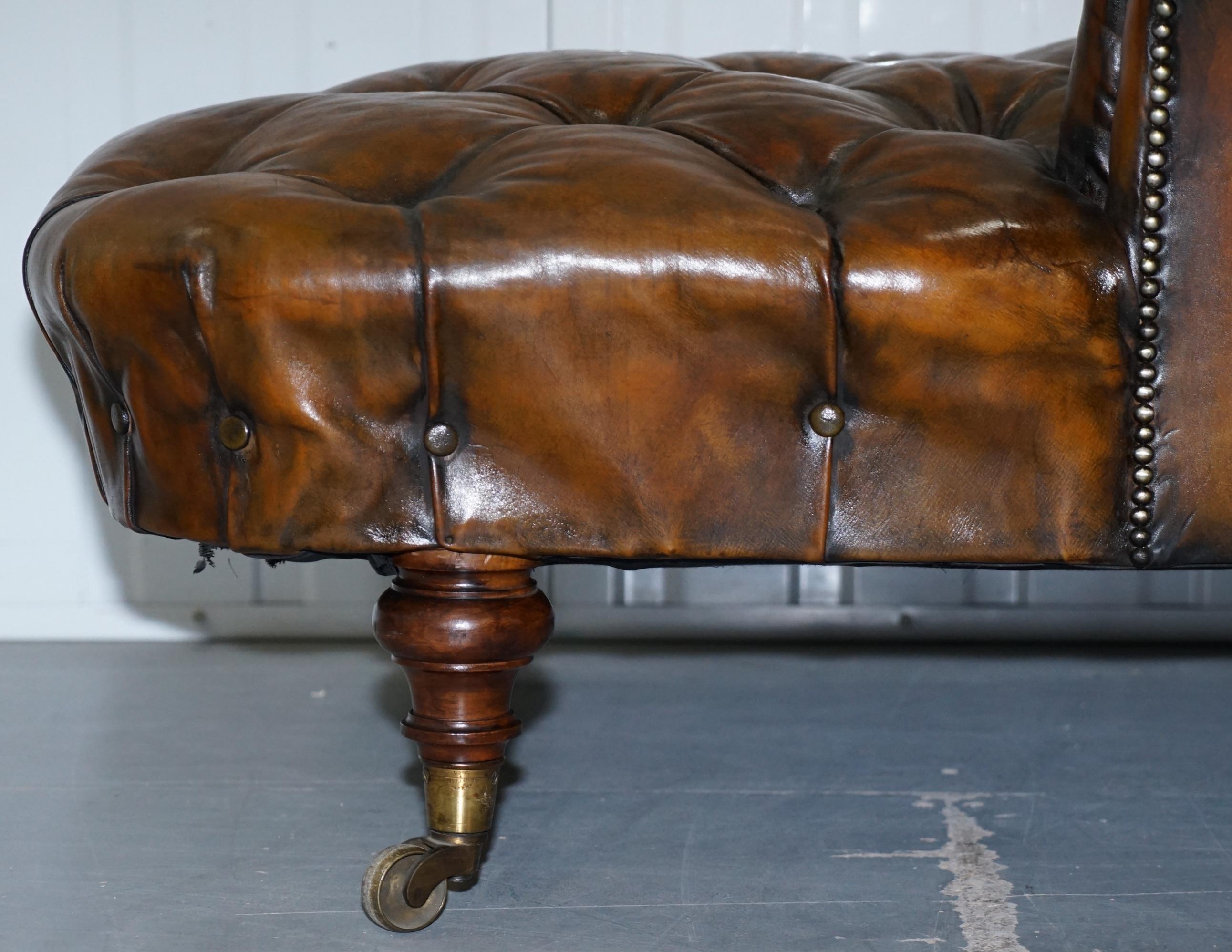 Howard & Son's Restored Brown Leather Chesterfield Chesterbed Walnut Framed For Sale 10