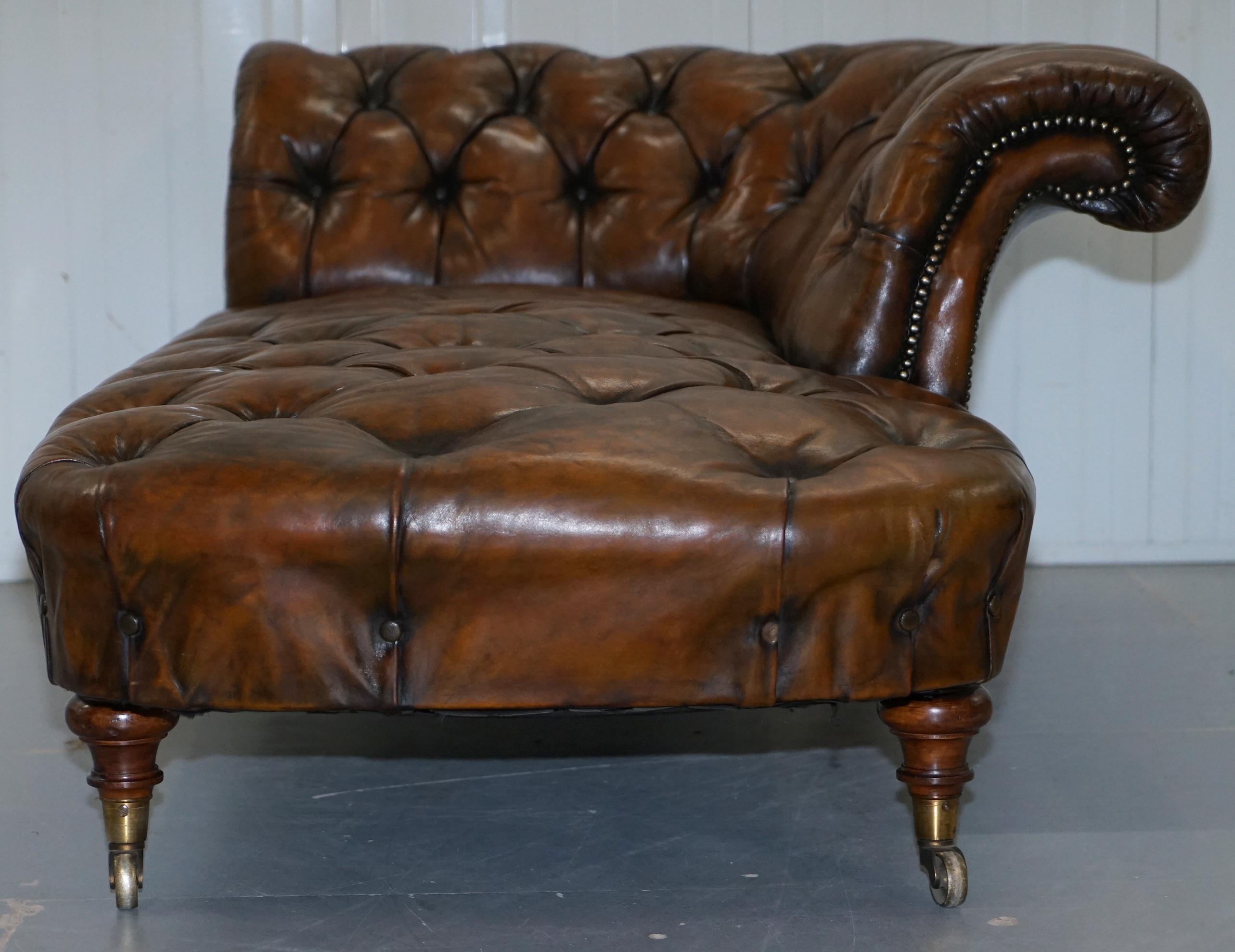 Howard & Son's Restored Brown Leather Chesterfield Chesterbed Walnut Framed For Sale 11
