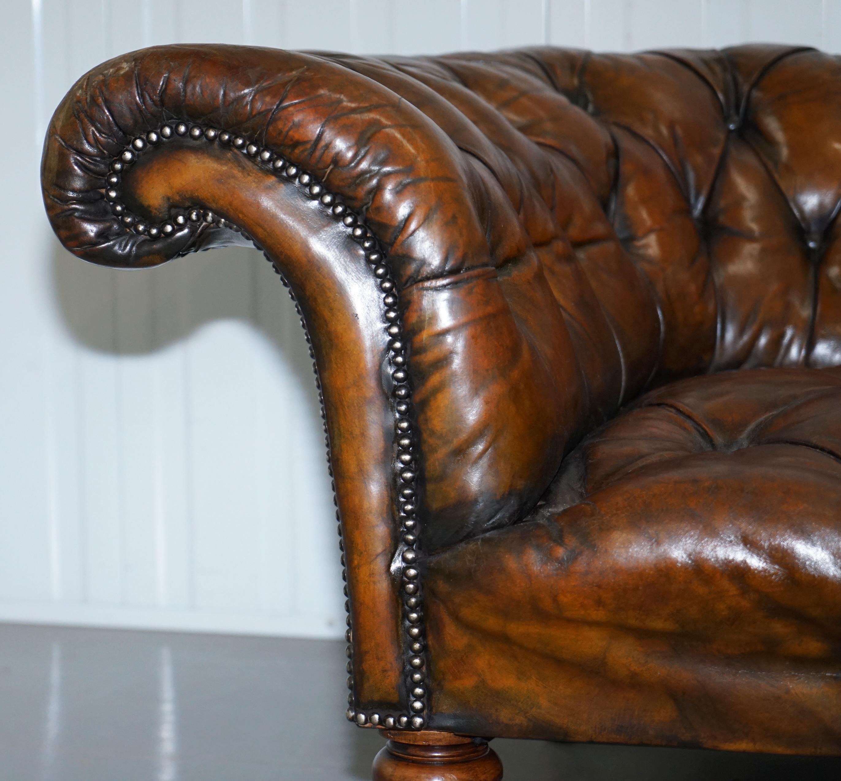 Hand-Crafted Howard & Son's Restored Brown Leather Chesterfield Chesterbed Walnut Framed For Sale