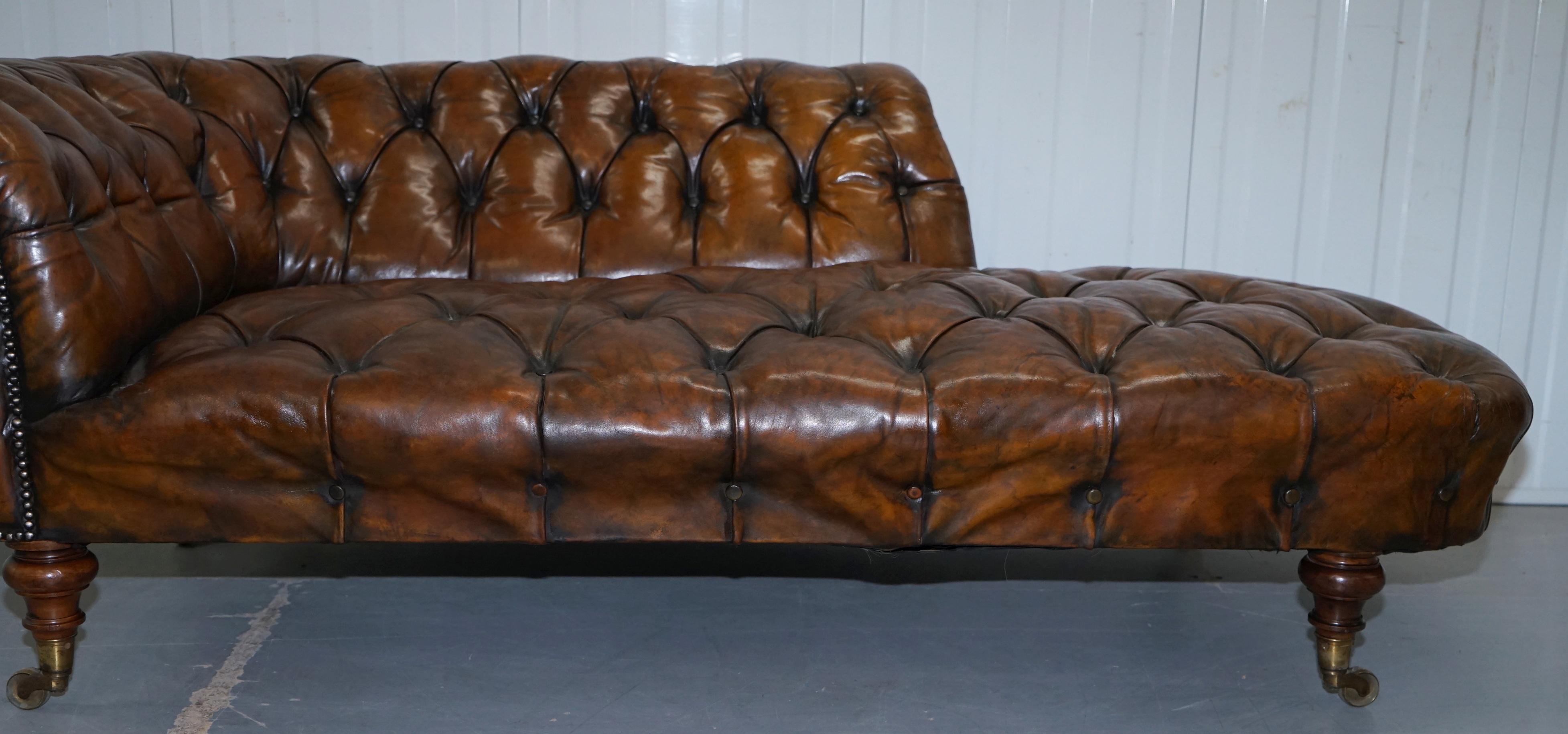 Howard & Son's Restored Brown Leather Chesterfield Chesterbed Walnut Framed For Sale 1