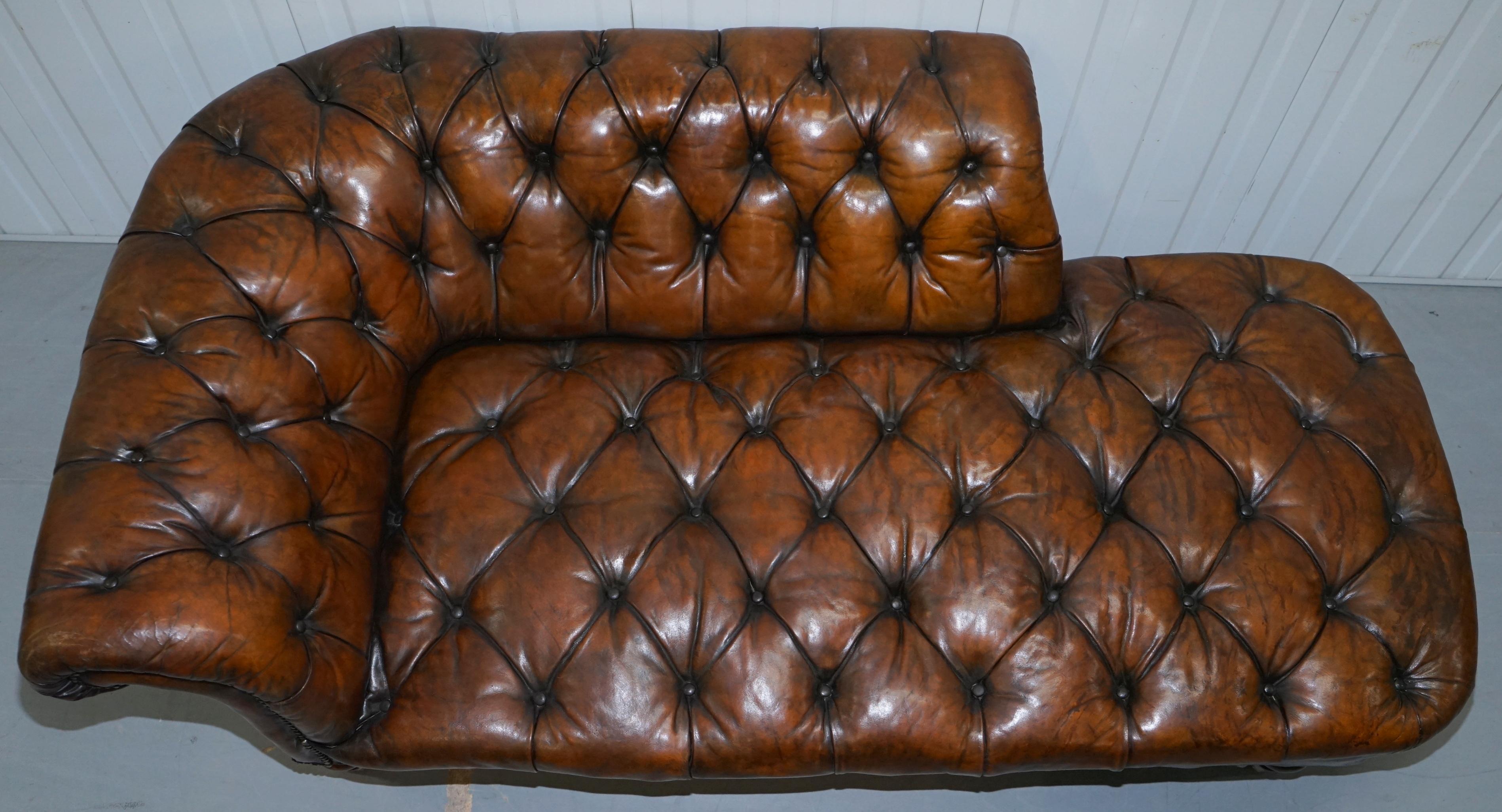 Howard & Son's Restored Brown Leather Chesterfield Chesterbed Walnut Framed For Sale 3