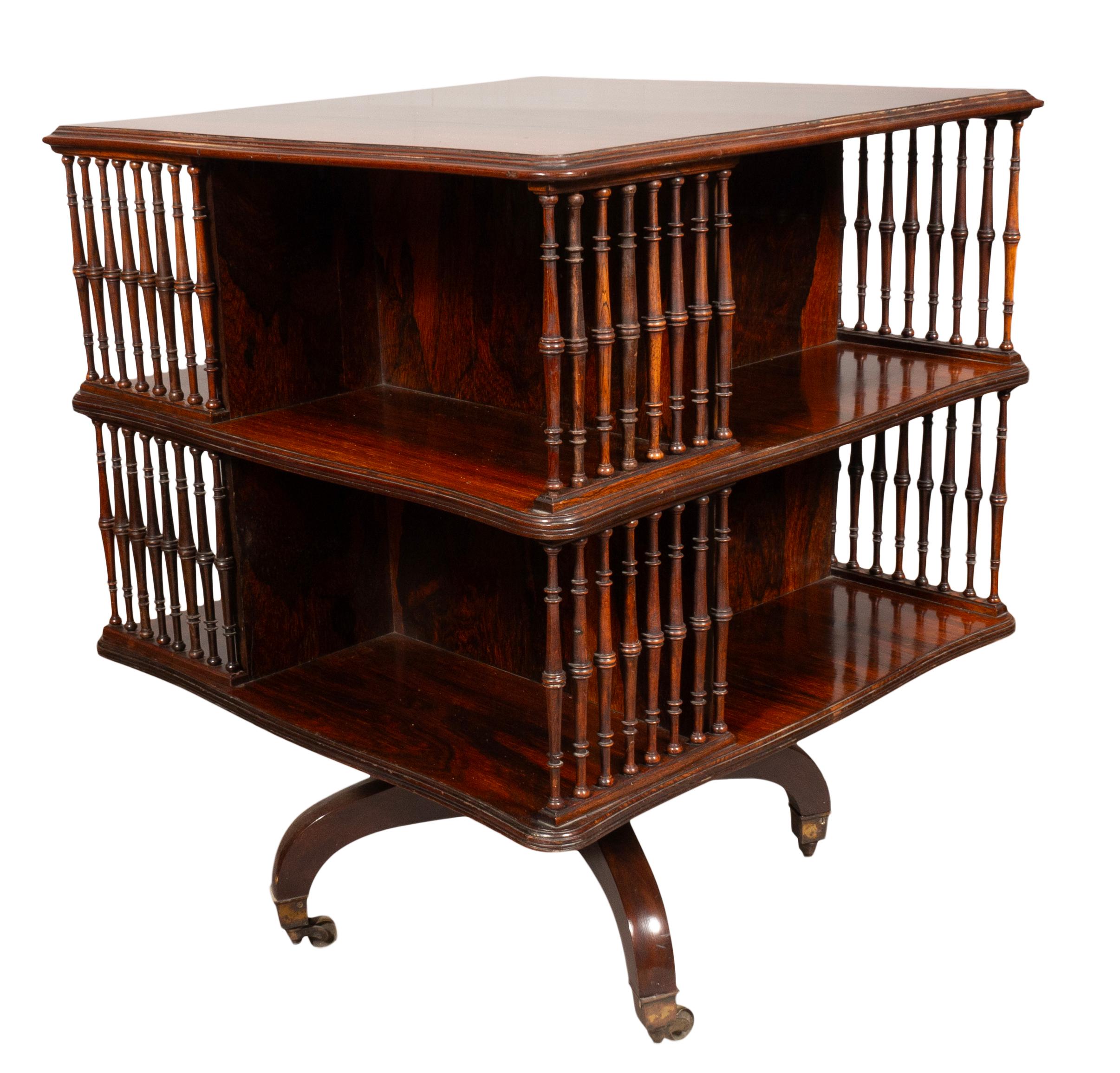 Fin du XIXe siècle Howard & Sons Table de bibliothèque tournante en bois de rose en vente