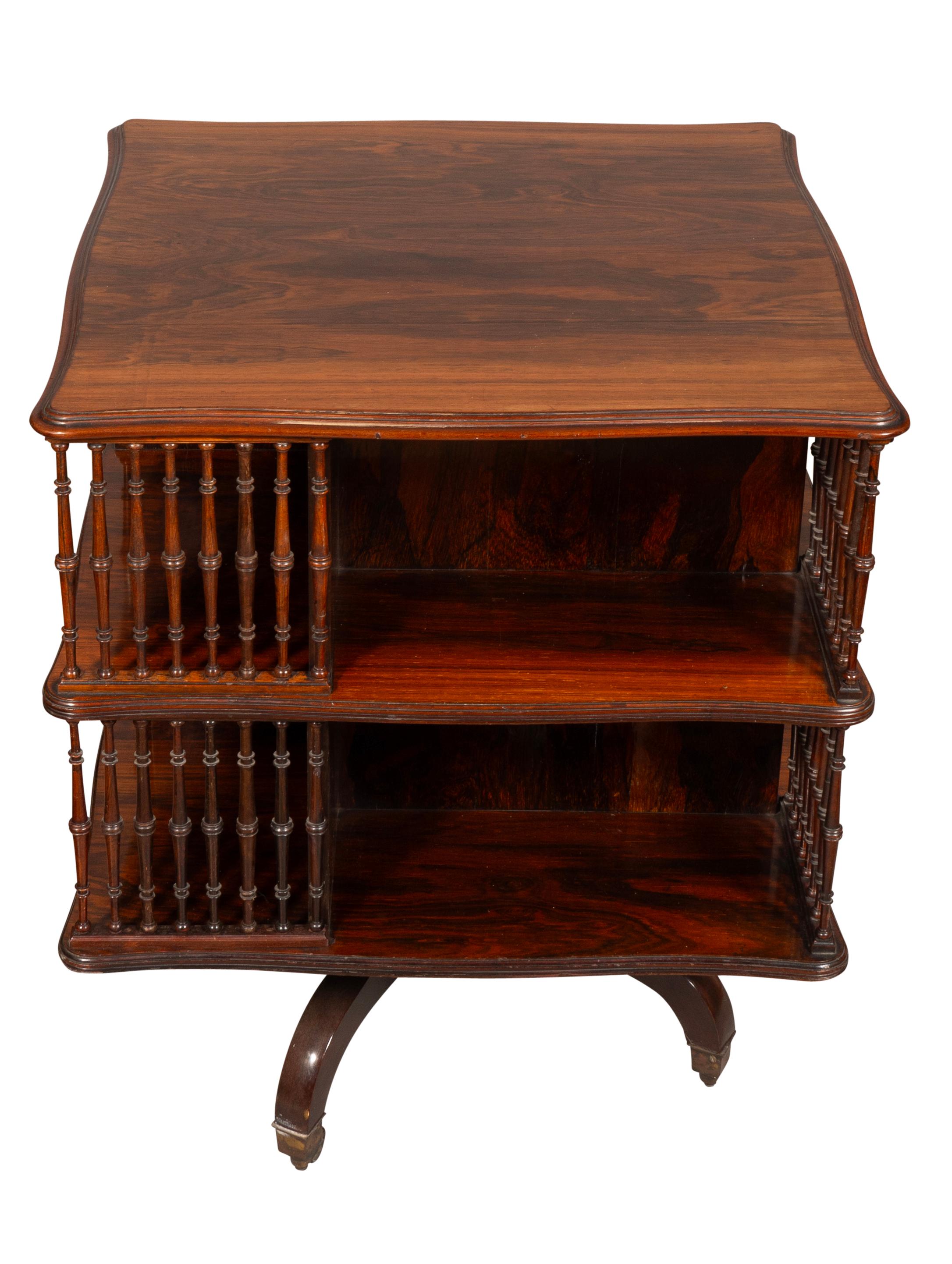 Brass Howard & Sons Rosewood Revolving Bookstand Table For Sale
