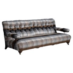 Antique Howard & Sons Sofa in Pierre Frey Wool Plaid, England circa 1880