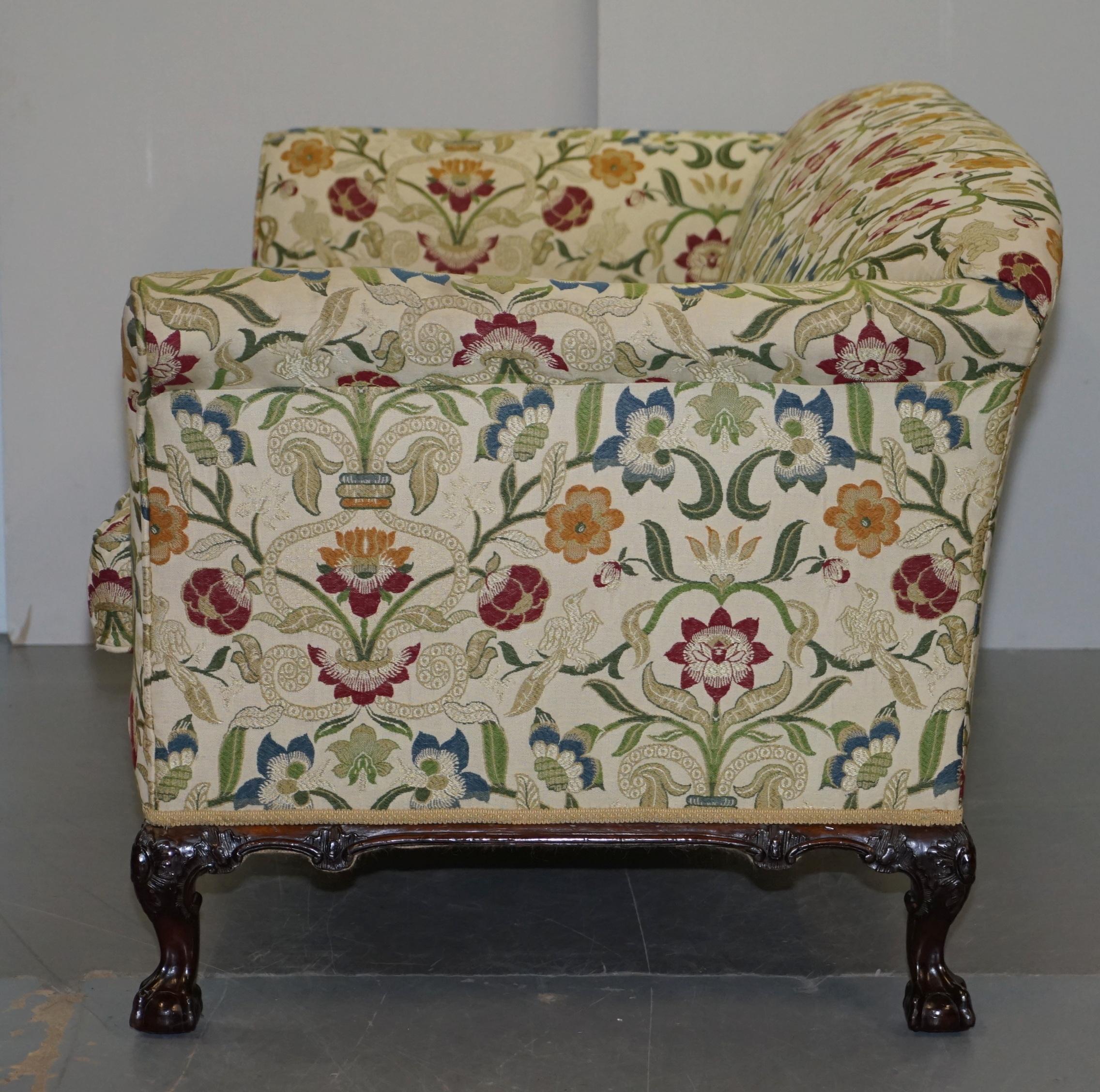 Howard & Sons Victorian Walnut Claw & Ball Framed Sofa William Morris Upholstery 7
