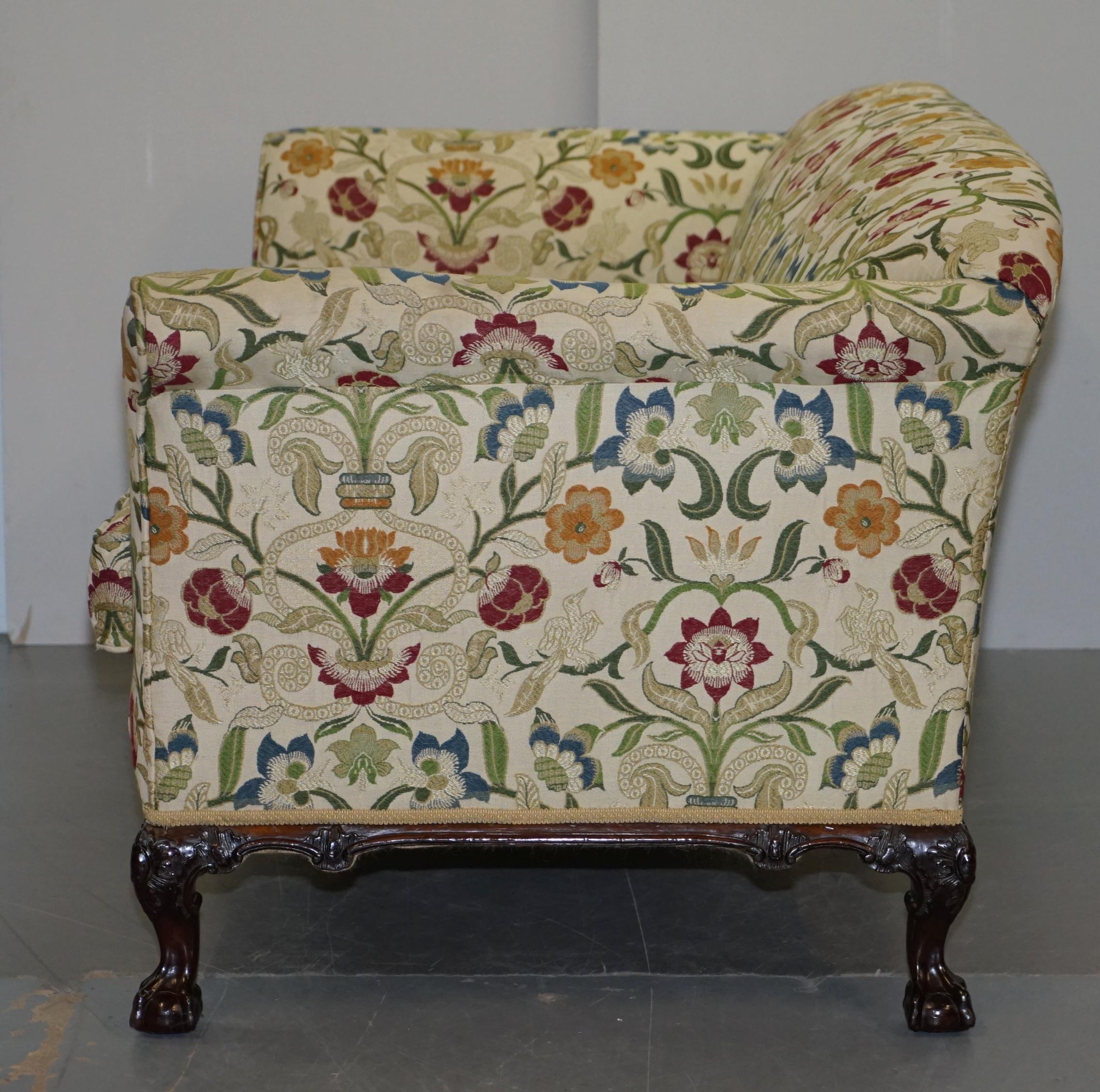 Howard & Sons Victorian Walnut Claw & Ball Framed Sofa William Morris Upholstery 6