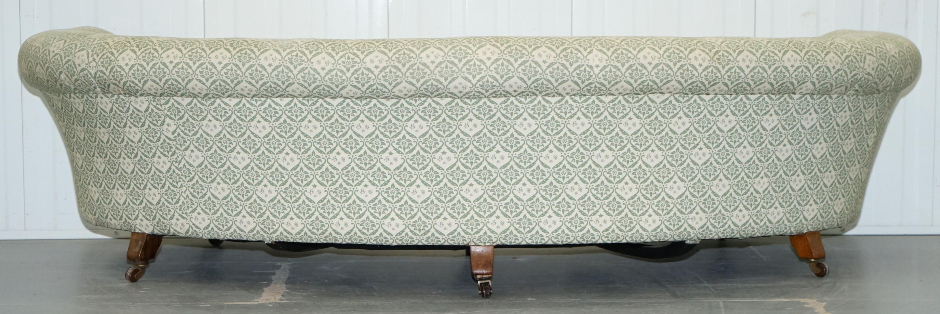 Howard & Sons Victorian Walnut Crescent Half Moon Framed Sofa Ticking Fabric 5