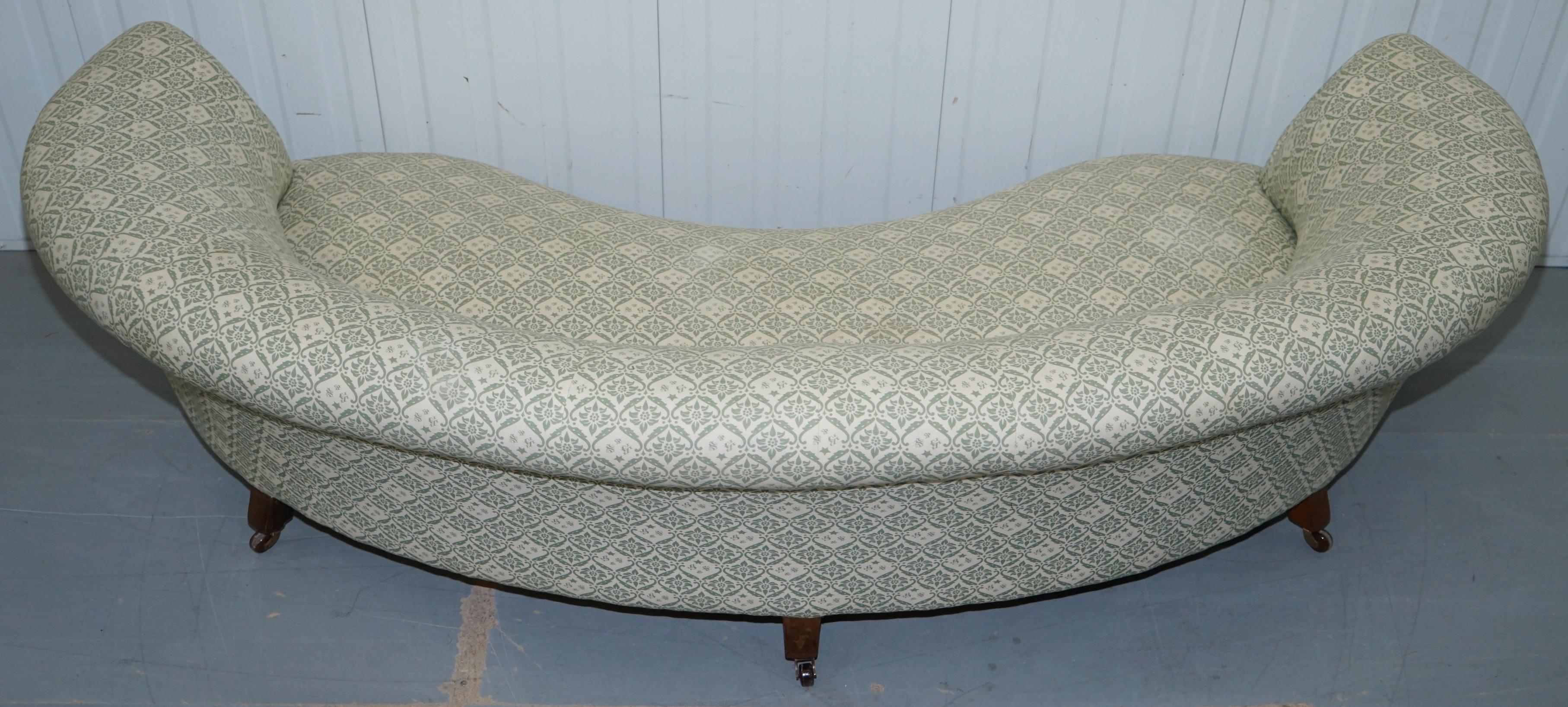 Howard & Sons Victorian Walnut Crescent Half Moon Framed Sofa Ticking Fabric 6