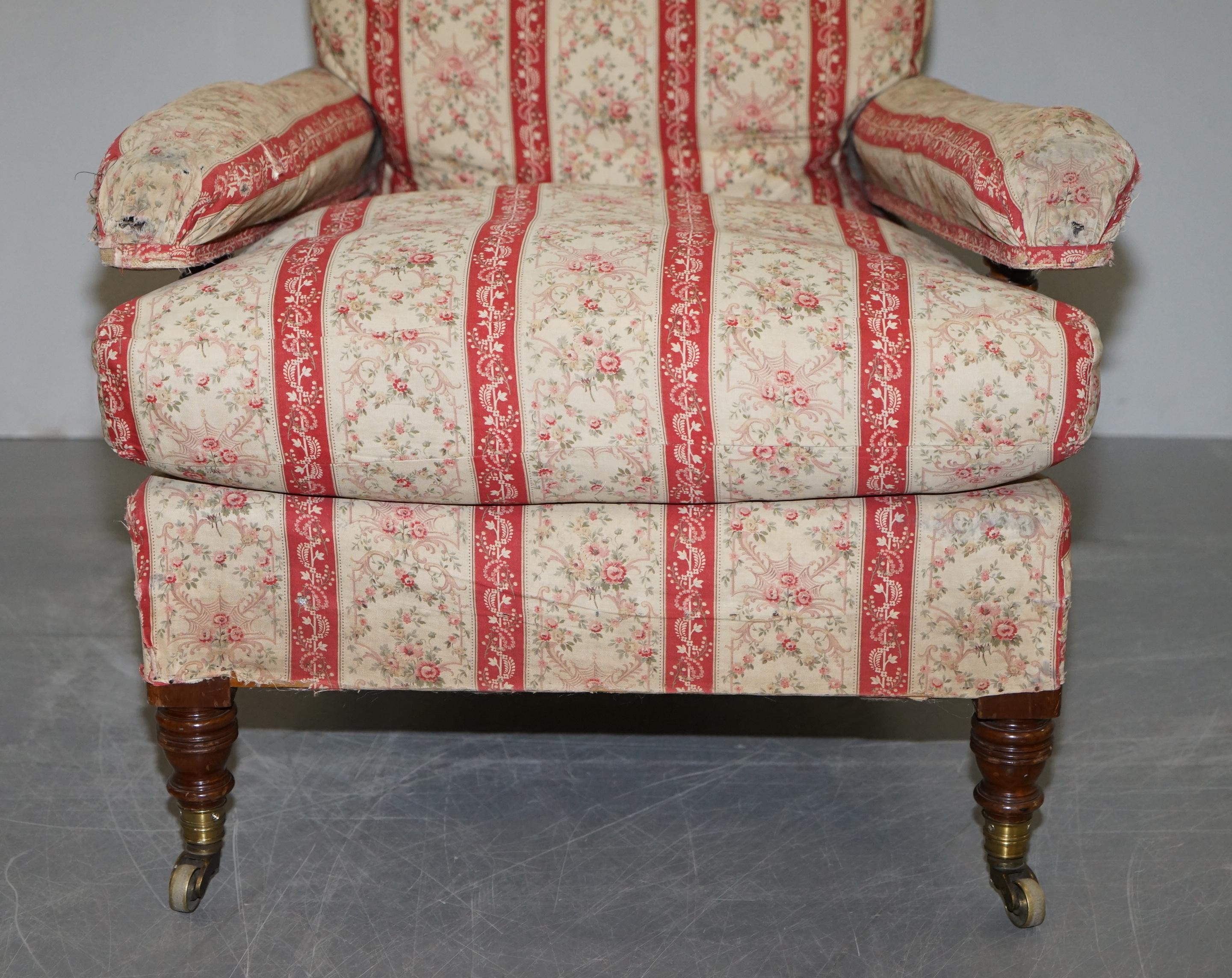 Howard & Sons's Original Factory Ticking Fabriwc Antique Victorian Open Armchair 5