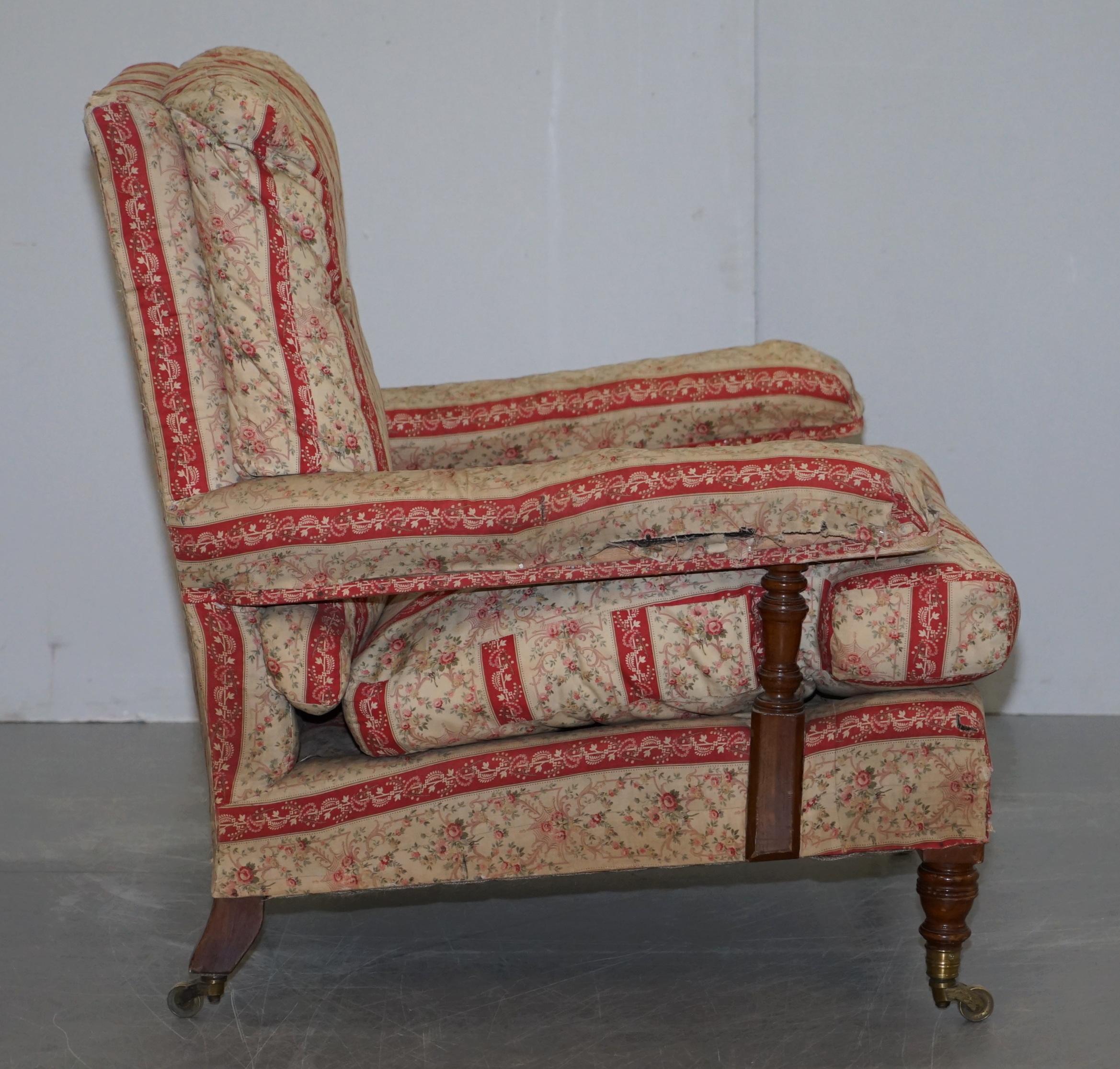 Howard & Sons's Original Factory Ticking Fabriwc Antique Victorian Open Armchair 7