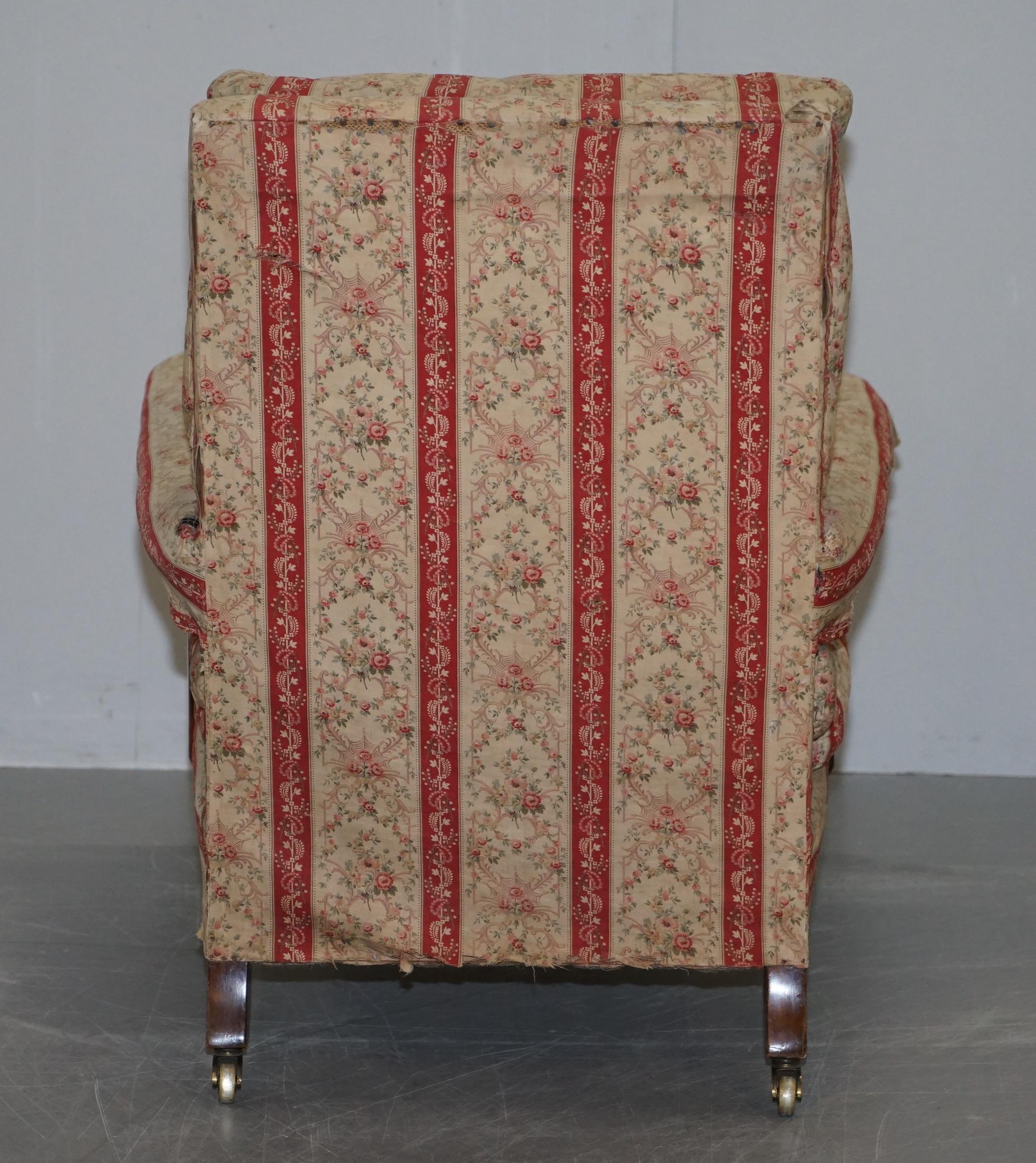 Howard & Sons's Original Factory Ticking Fabriwc Antique Victorian Open Armchair 9