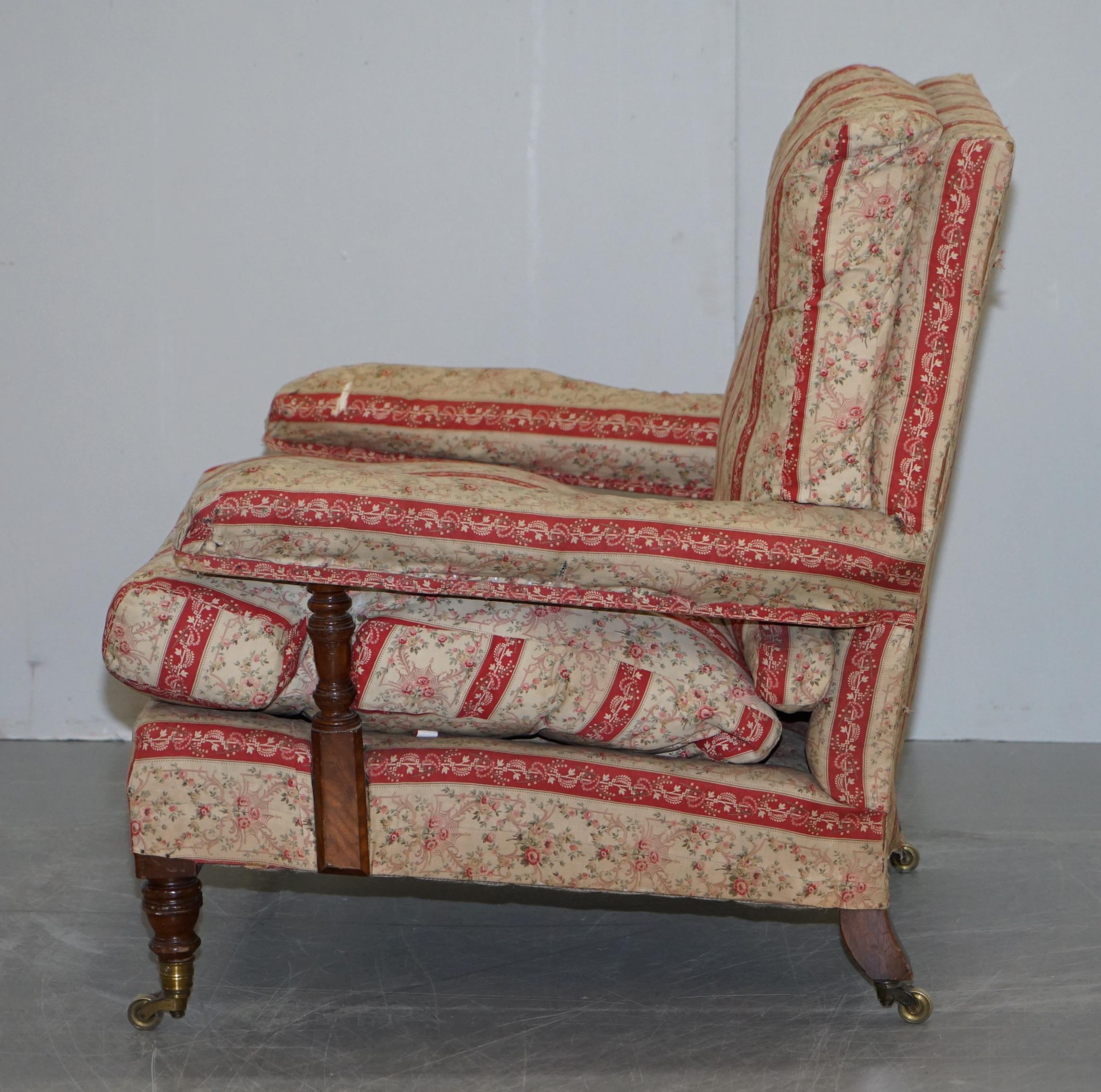 Howard & Sons's Original Factory Ticking Fabriwc Antique Victorian Open Armchair 10