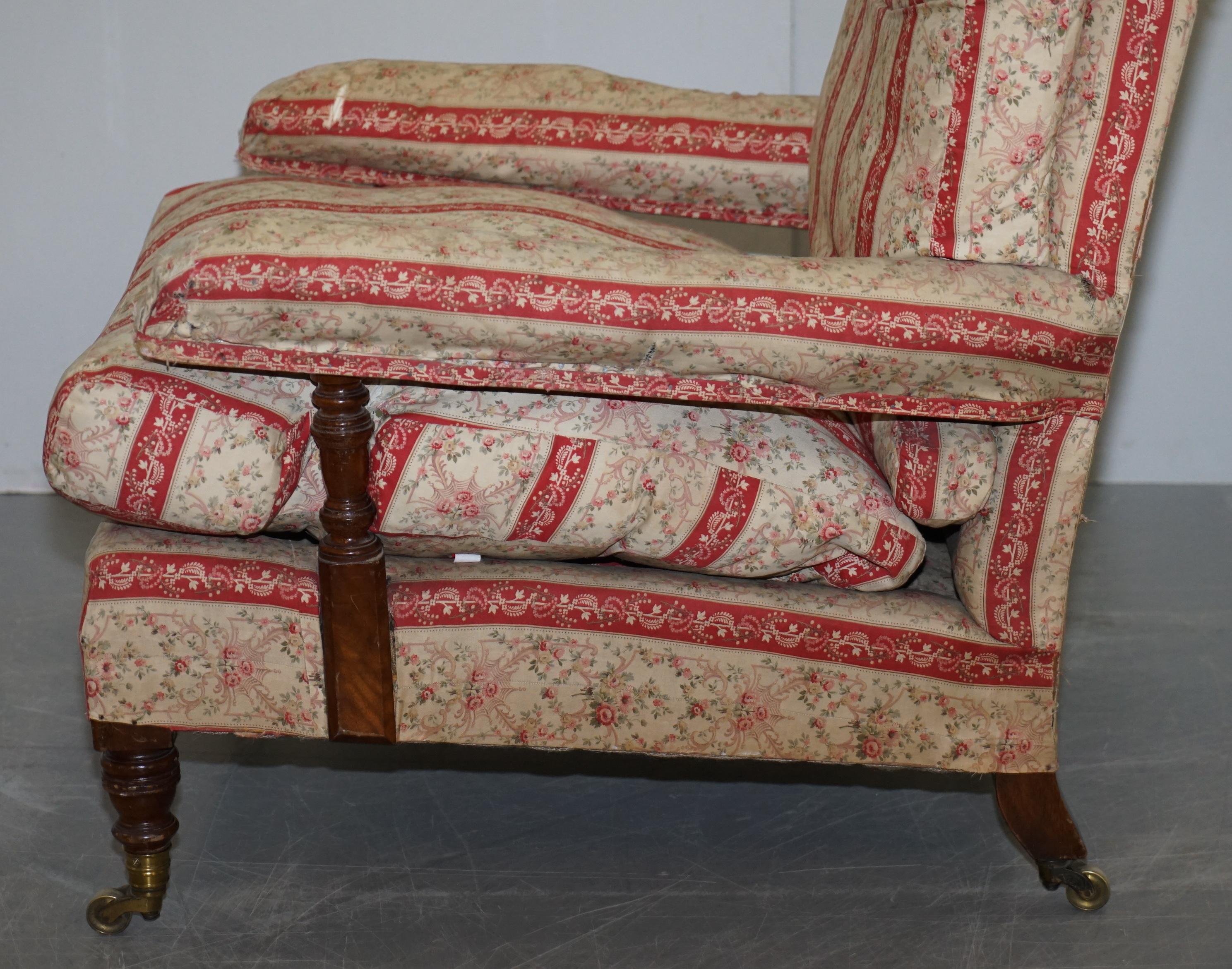 Howard & Sons's Original Factory Ticking Fabriwc Antique Victorian Open Armchair 11