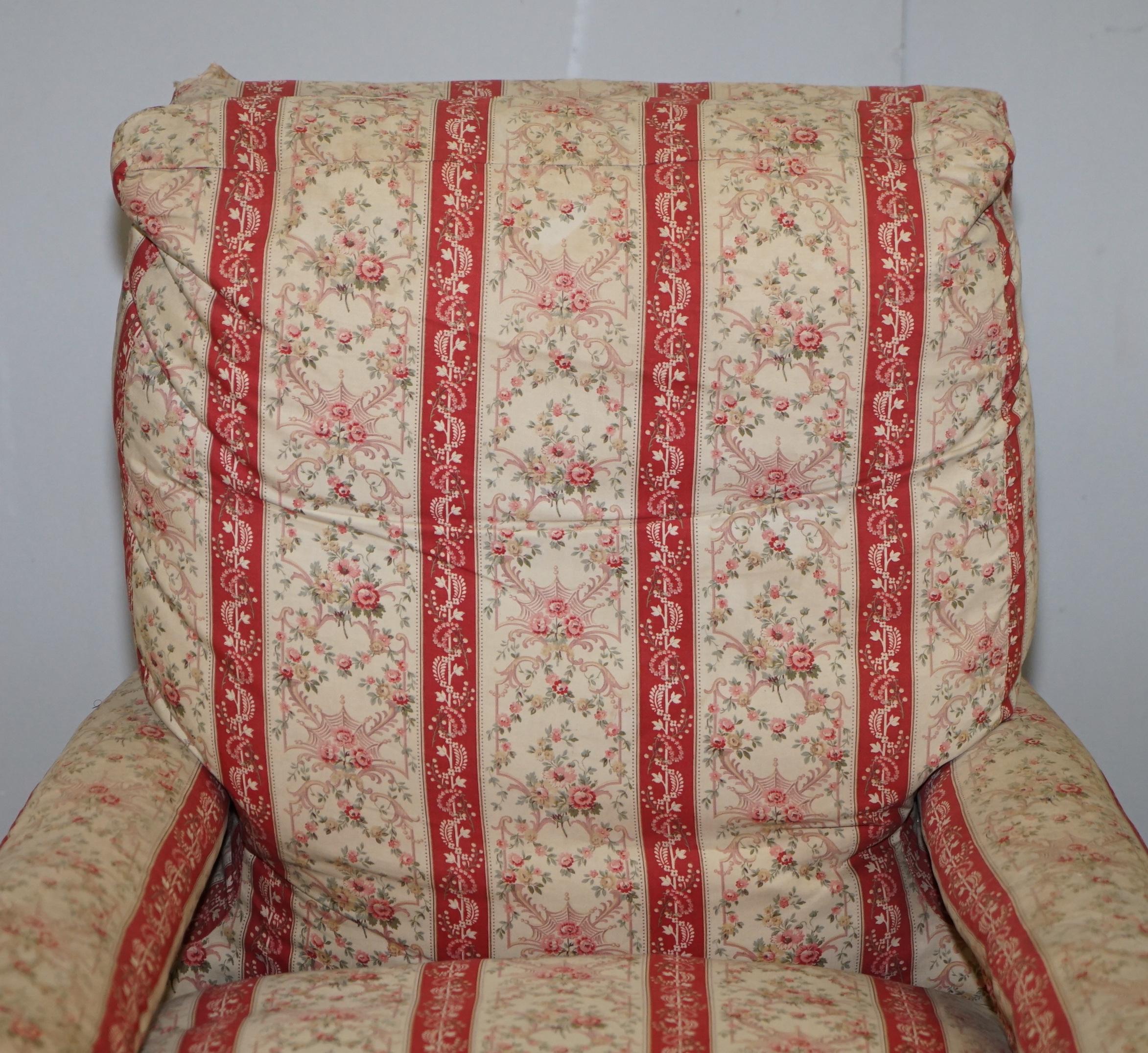 Upholstery Howard & Sons's Original Factory Ticking Fabriwc Antique Victorian Open Armchair
