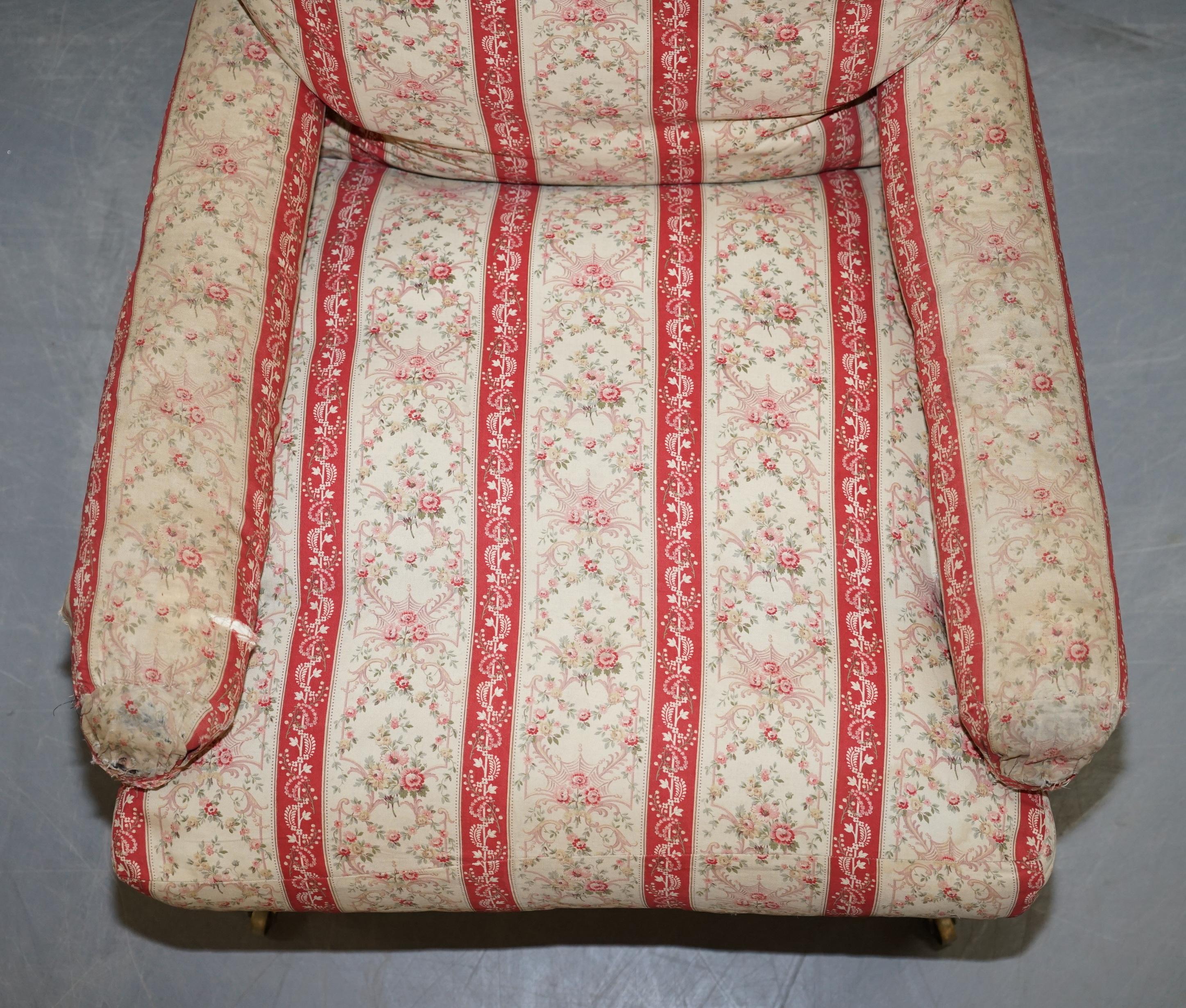 Howard & Sons's Original Factory Ticking Fabriwc Antique Victorian Open Armchair 3