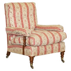 Howard & Sons's Original Factory Ticking Fabriwc Antique Victorian Open Armchair