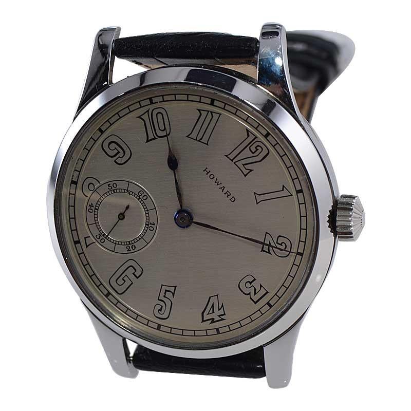 Howard Stainless Steel Art Deco Exhibition Back Watch, circa 1920's For Sale 4