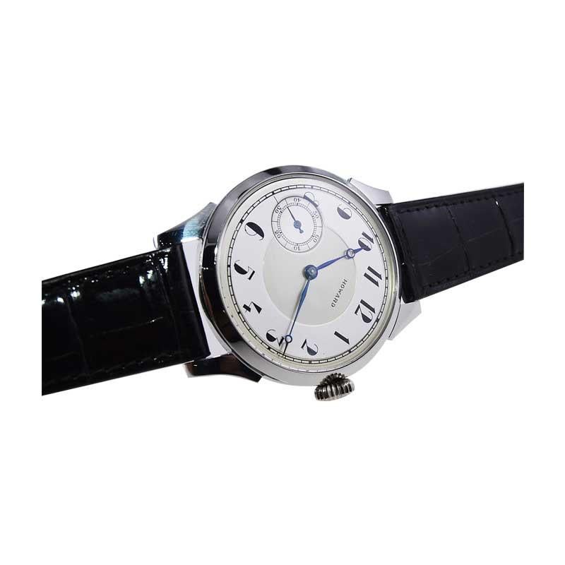 Howard Stainless Steel Art Deco Exhibition Back Watch, circa 1920's For Sale 5