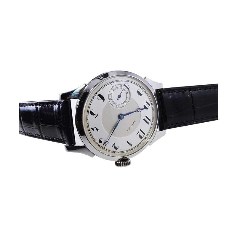 Howard Stainless Steel Art Deco Exhibition Back Watch, circa 1920's For Sale 6