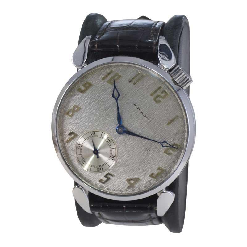 FACTORY / HOUSE: Howard Watch Company
STYLE / REFERENCE: Art Deco
METAL / MATERIAL: Steel with Exhibition Back
CIRCA / YEAR: 1921 Movement / European Case from 1980's
DIMENSIONS / SIZE:  Length 55mm x Diameter 44mm
MOVEMENT / CALIBER: Manual Winding
