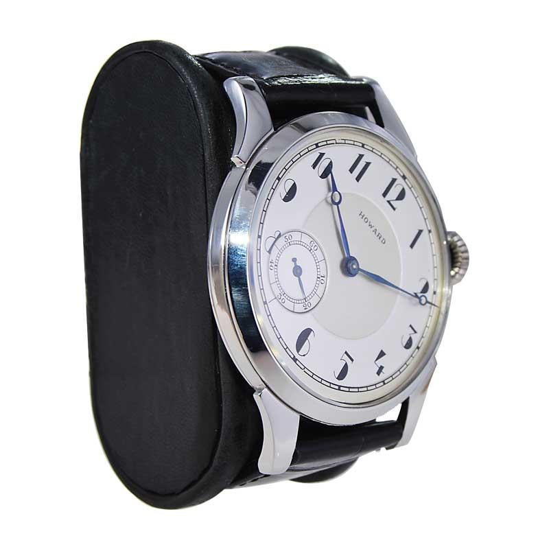 FACTORY / HOUSE: Howard Watch Company
STYLE / REFERENCE: Art Deco / Exhibition Back
METAL / MATERIAL: Stainless Steel 
CIRCA / YEAR: 1920's
DIMENSIONS / SIZE: Length 56mm X Diameter 45mm
MOVEMENT / CALIBER: Manual Winding / 17 Jewels 
DIAL / HANDS: 