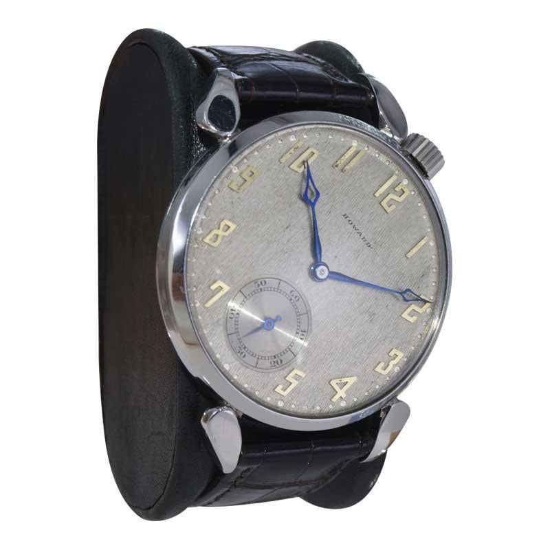 Howard Stainless Steel Art Deco Exhibition Back Watch, circa 1920's In Excellent Condition In Long Beach, CA