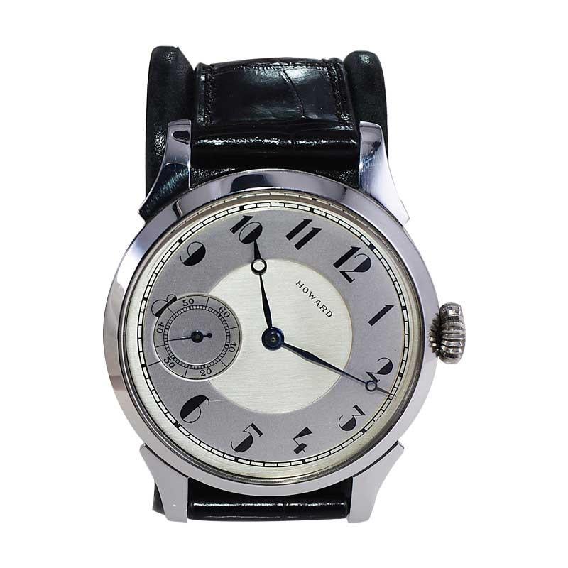 Howard Stainless Steel Art Deco Exhibition Back Watch, circa 1920's In Excellent Condition For Sale In Long Beach, CA