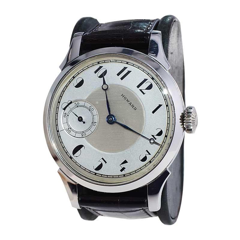 Women's or Men's Howard Stainless Steel Art Deco Exhibition Back Watch, circa 1920's For Sale