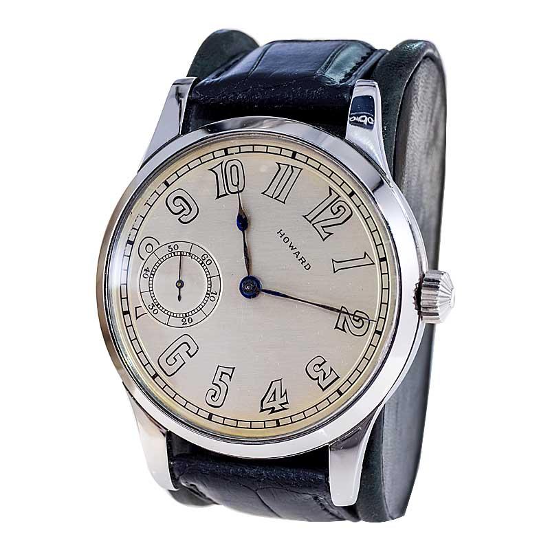 Women's or Men's Howard Stainless Steel Art Deco Exhibition Back Watch, circa 1920's For Sale