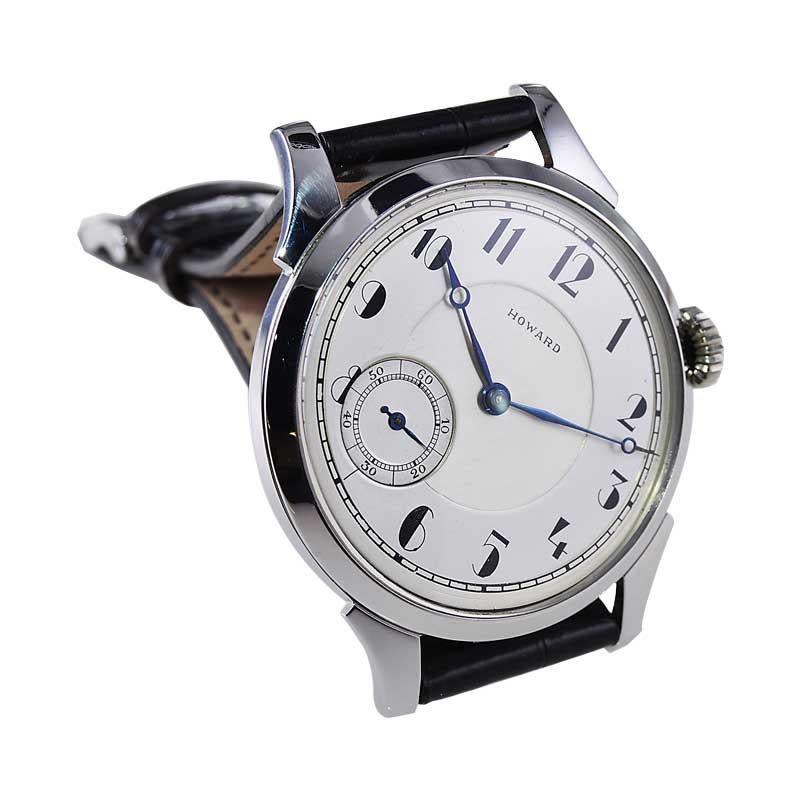 Howard Edelstahl-Uhr im Art-déco-Stil mit Ausstellungsrücken, ca. 1920er Jahre im Angebot 2